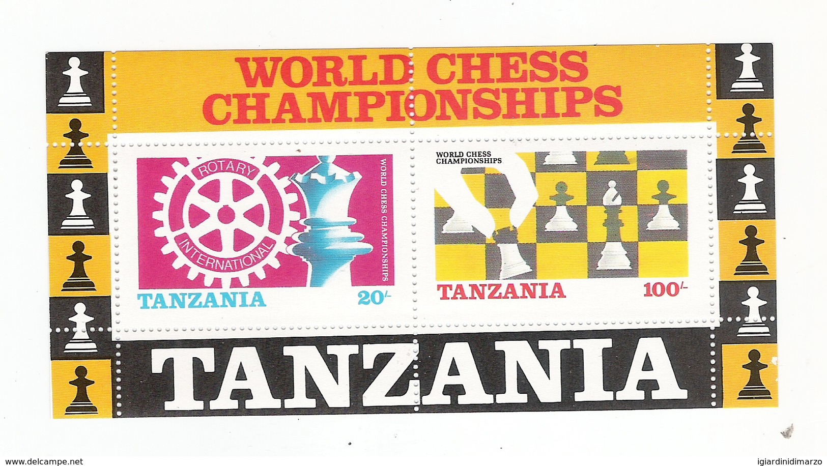 TANZANIA - 1986 - BF CON 2 VALORI NUOVI STL - MONDIALI DI SCACCHI E ROTARY INTERNAZIONALE - IN OTTIME CONDIZIONI. - Echecs