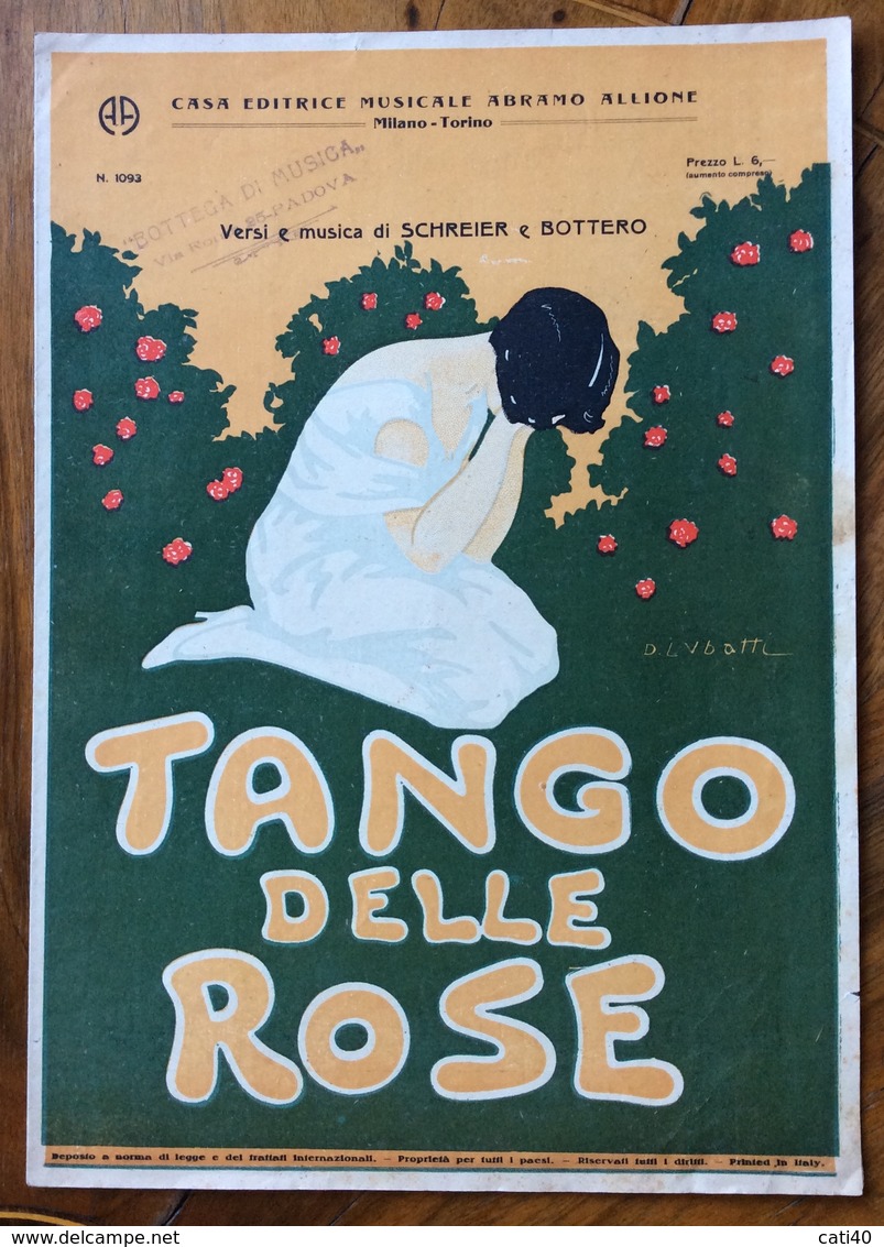 SPARTITO MUSICALE VINTAGE TANGO DELLE ROSE   DIS. D.LUBATTI   CASA MUSICALE ABRAMO ALLIONE TORINO - Folk Music