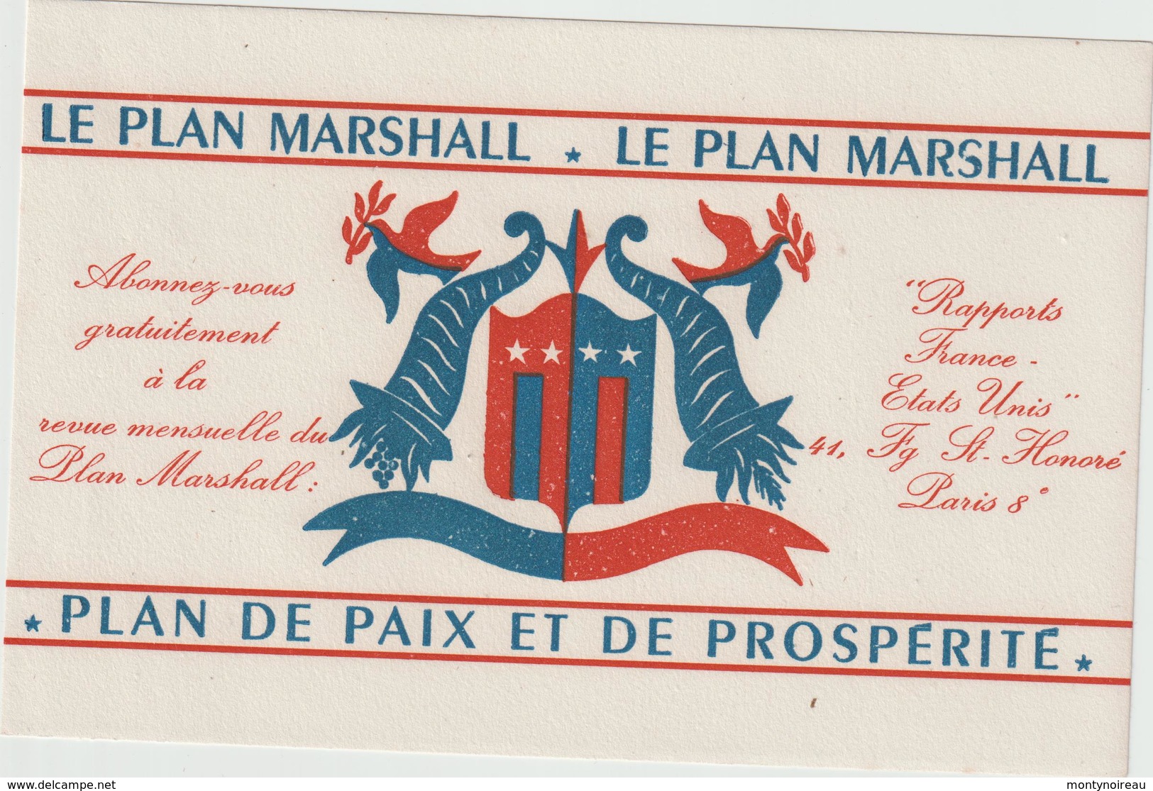 Vieux Papier : Buvard : Le  Plan  Marshall , Paris  8 Em  Faubourg  Saint  Honoré - Autres & Non Classés