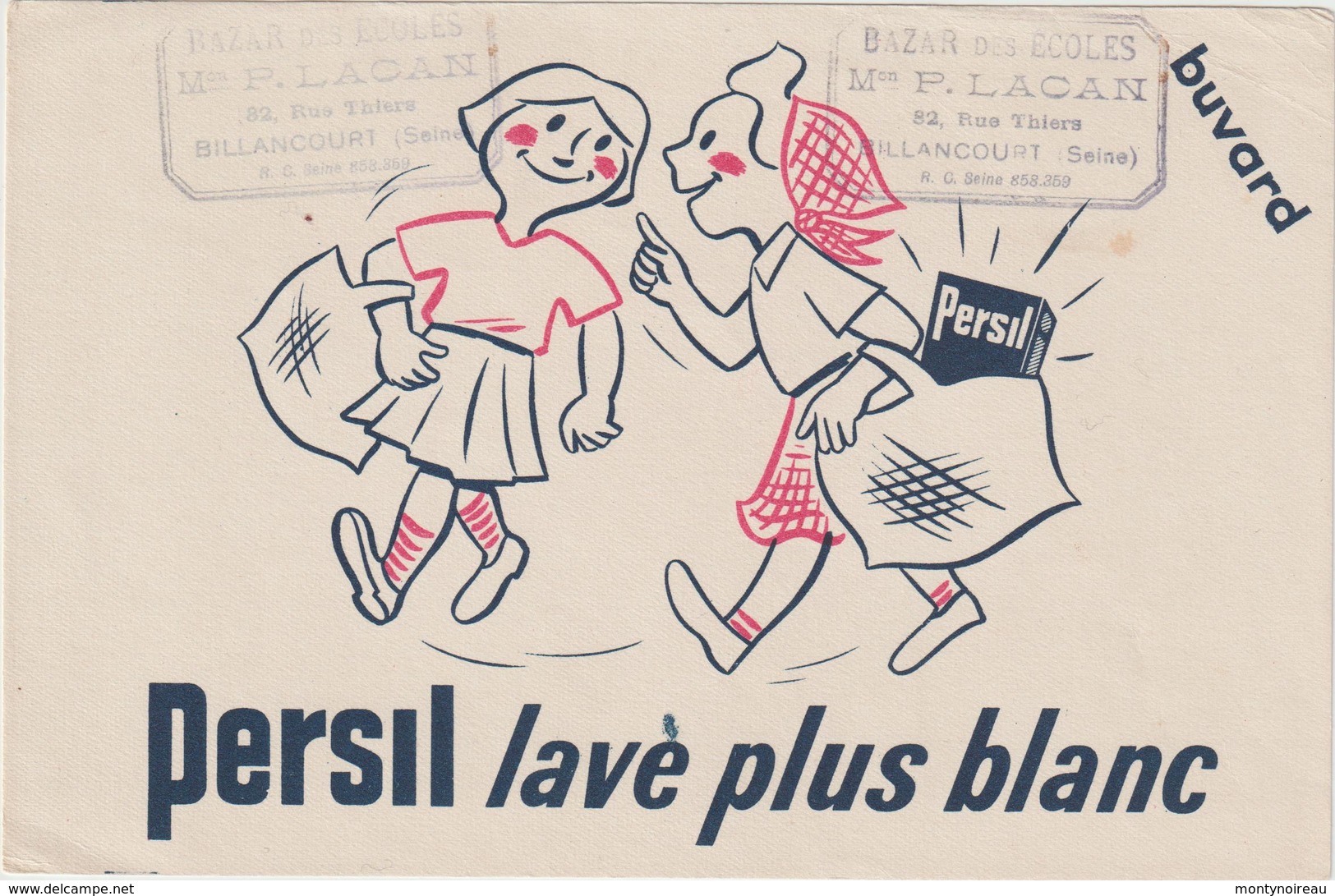 Vieux Papier : Buvard : BRU 14 :  Persil  , Billancourt  , Bazar  Des  écoles - Autres & Non Classés