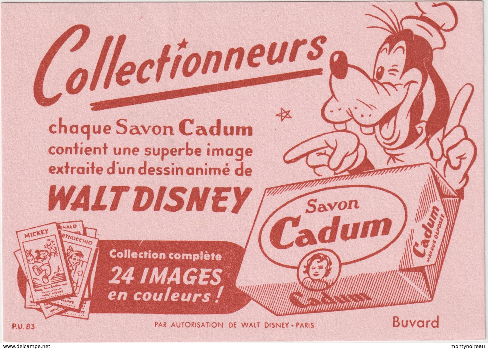 Vieux Papier : Buvard : BRU 14 : Walt Disney , Savon  Cadum , Paris , Dingo - Autres & Non Classés