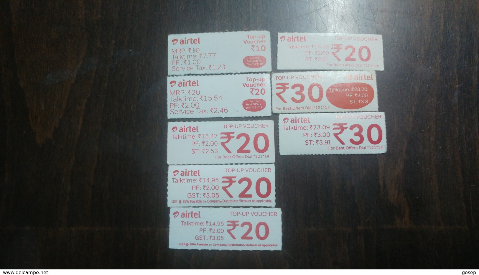 India-airtel Top Up Voucher-(81)(rs.10,20,30)(8cards)()(look Out Side)used Card+2 Card Prepiad Free - India