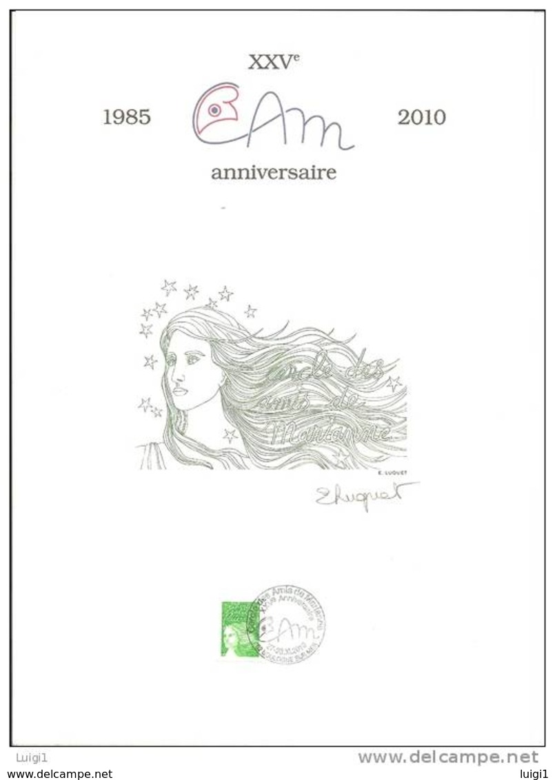 Encart A4 émis à L' Occasion Du XXVe Anniversaire Du  Cercle Des Amis De Marianne (CAM). Dessin Original D'Eve LUQUET. - 1997-2004 Marianne (14. Juli)