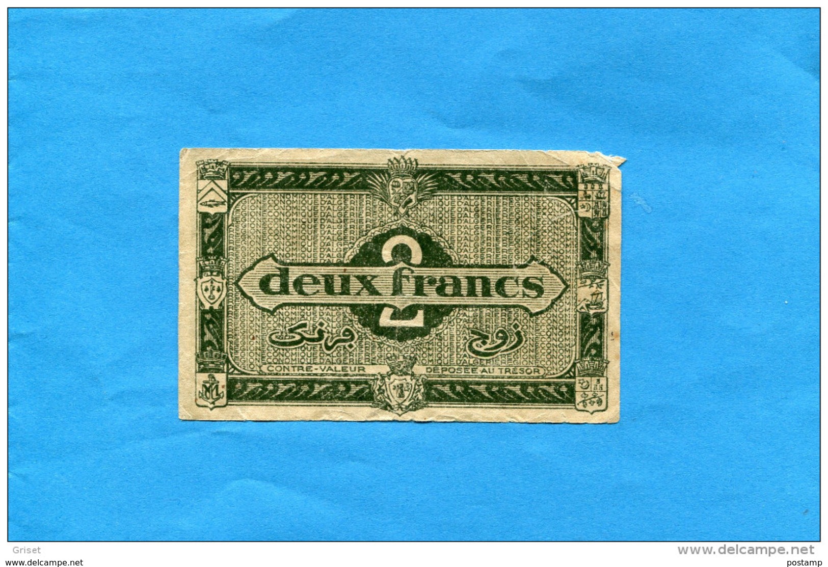 Guerre 39-45 Région économique D'ALGERIE-libération Janvier 1944- Billet 2 Francs - Algérie