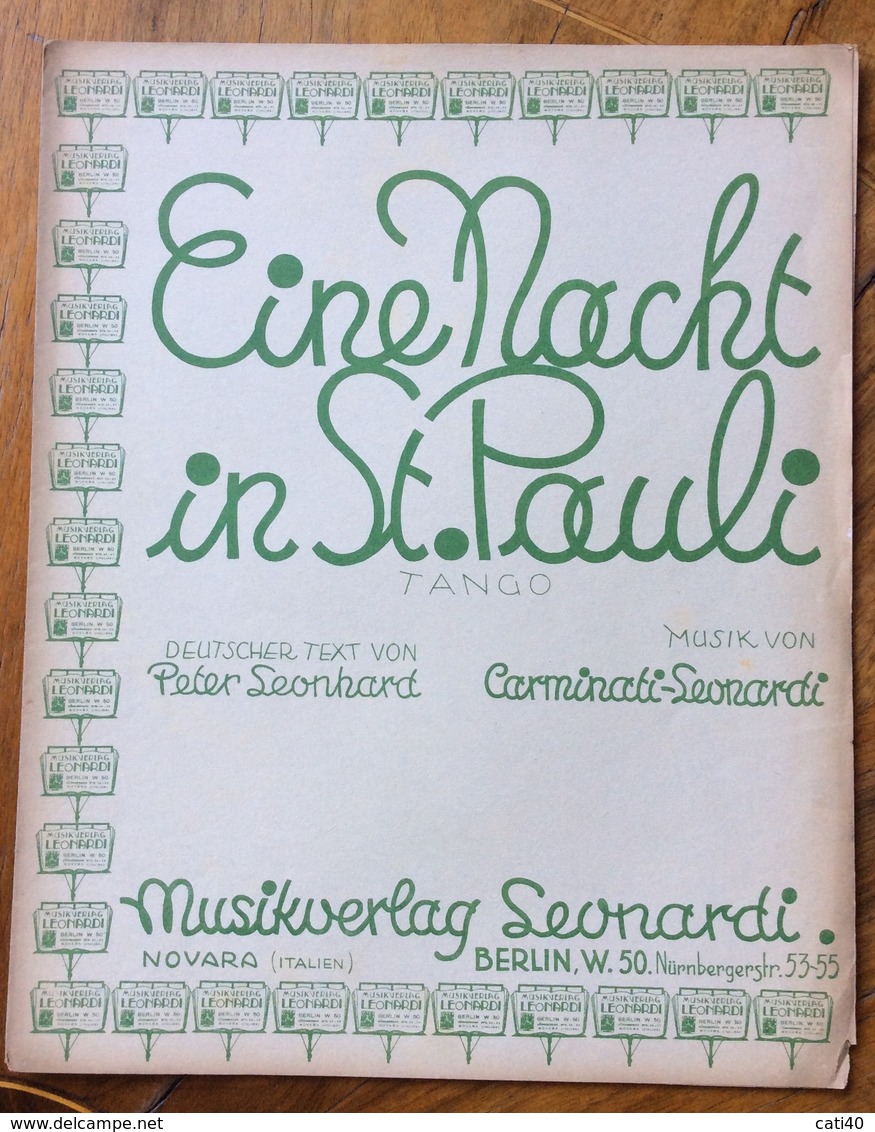 SPARTITO MUSICALE VINTAGE EINE NACHT IN ST.PAULI  TANGO  CASA MUSICALE  LEONARDI MUSIKVERLAG NOVARA BERLINO - Scholingsboek