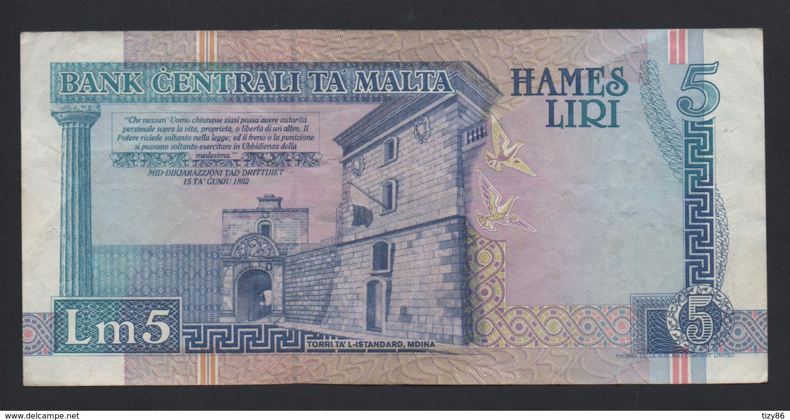 Banconote Malta 5 Liri 1967 Poco Circolata - Malta