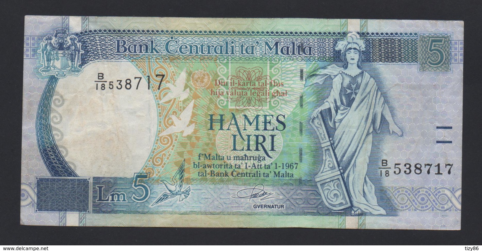 Banconote Malta 5 Liri 1967 Poco Circolata - Malta
