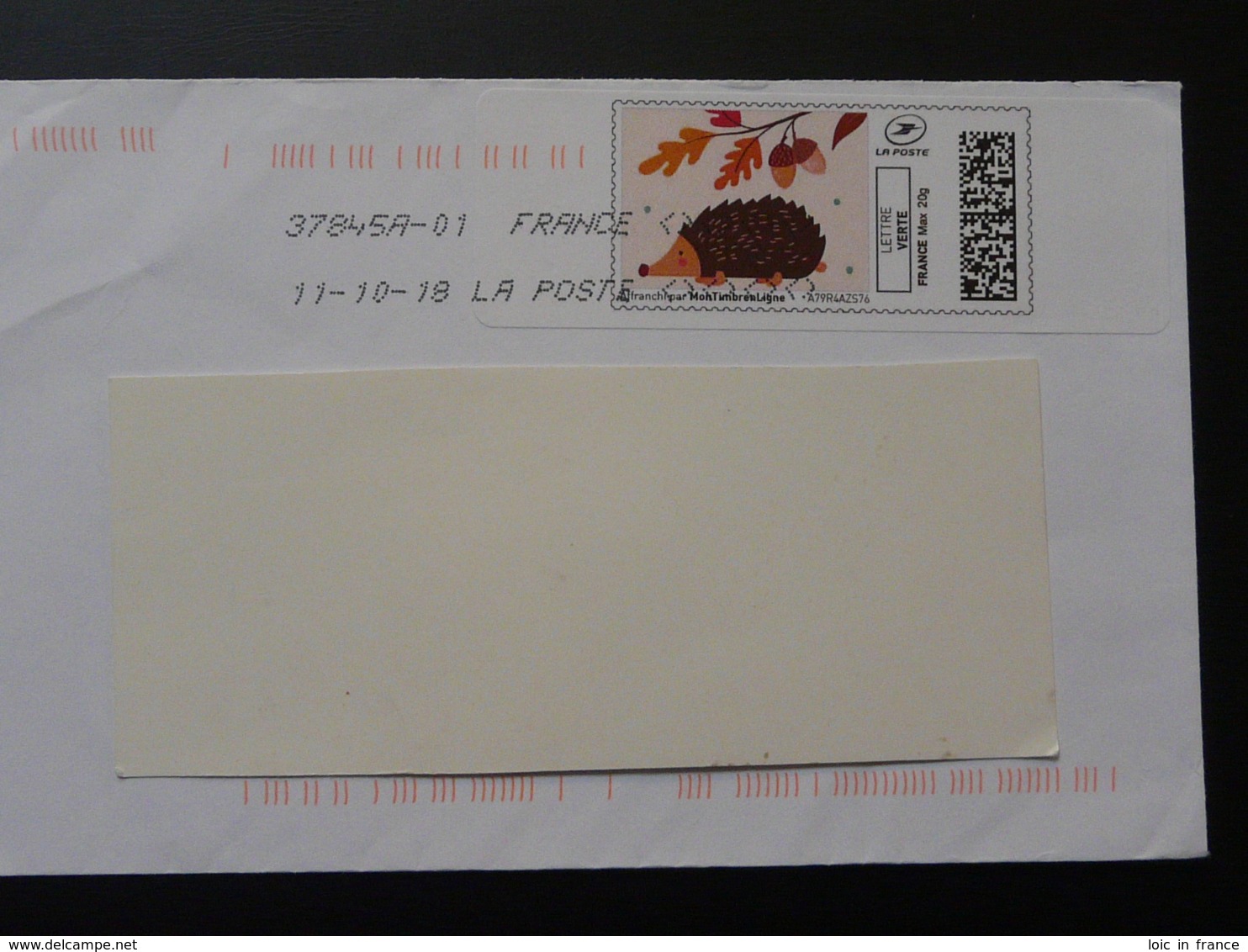 Hérisson Hedgehog Timbre En Ligne Sur Lettre (e-stamp On Cover) TPP 4351 - Other & Unclassified