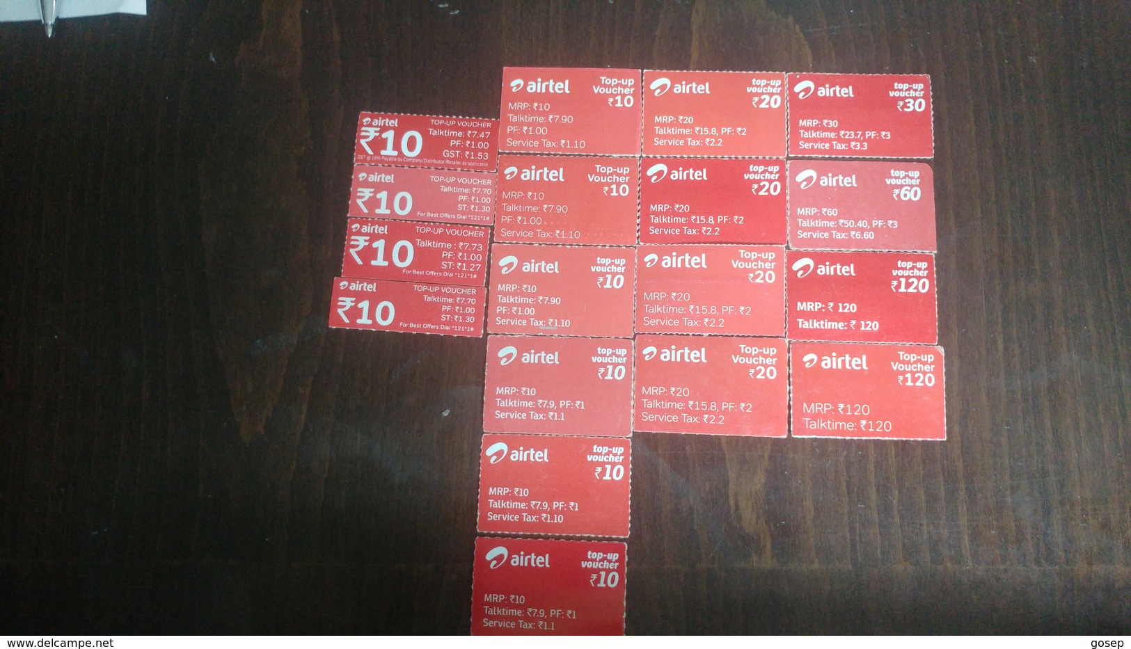 India-airtel Top Up Voucher-(82)(rs.10,20,30,60,120)(18cards)()(look Out Side)-used Card+2 Card Prepiad Free - Inde