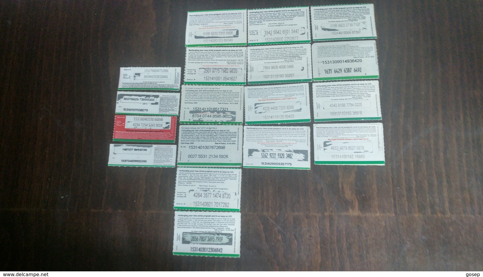 India-airtel Top Up Voucher-(82)(rs.10,20,30,60,120)(18cards)()(look Out Side)-used Card+2 Card Prepiad Free - Indien