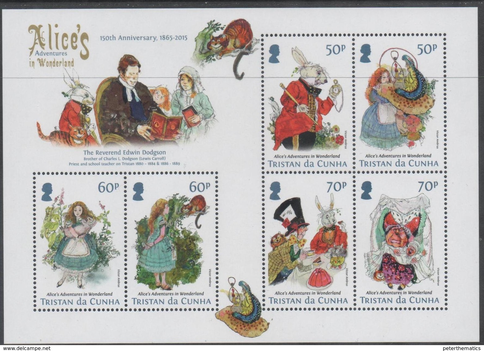 TRISTAN DA CUNHA, MNH, 2015, ALICE IN WONDERLAND, SHEETLET - Fairy Tales, Popular Stories & Legends