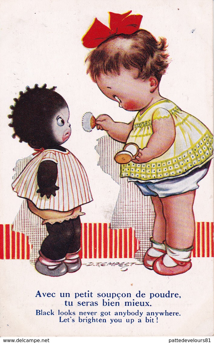 CPA Fillette Enfant Noir Nègre Négritude Maquillage Poudre Illustrateur D. TEMPEST (2 Scans) - Cartes Humoristiques