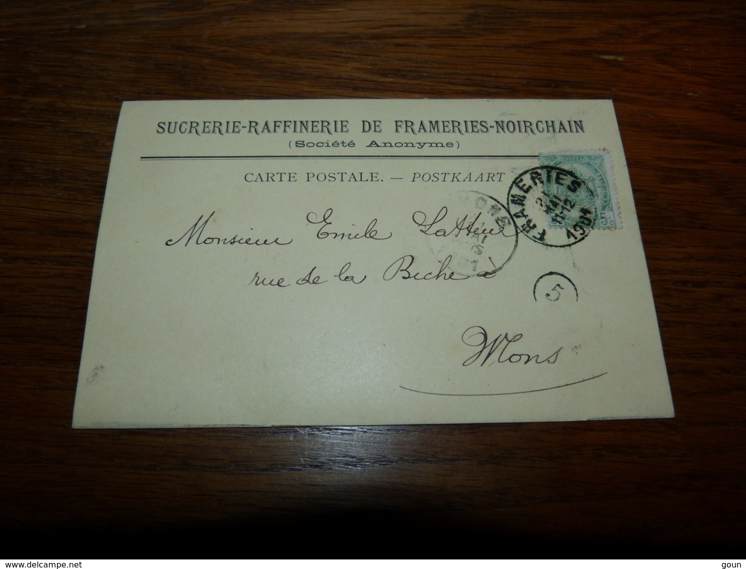 Entier Postal Sucrerie Raffinerie De Frameries Noirchain 1901 - Autres & Non Classés