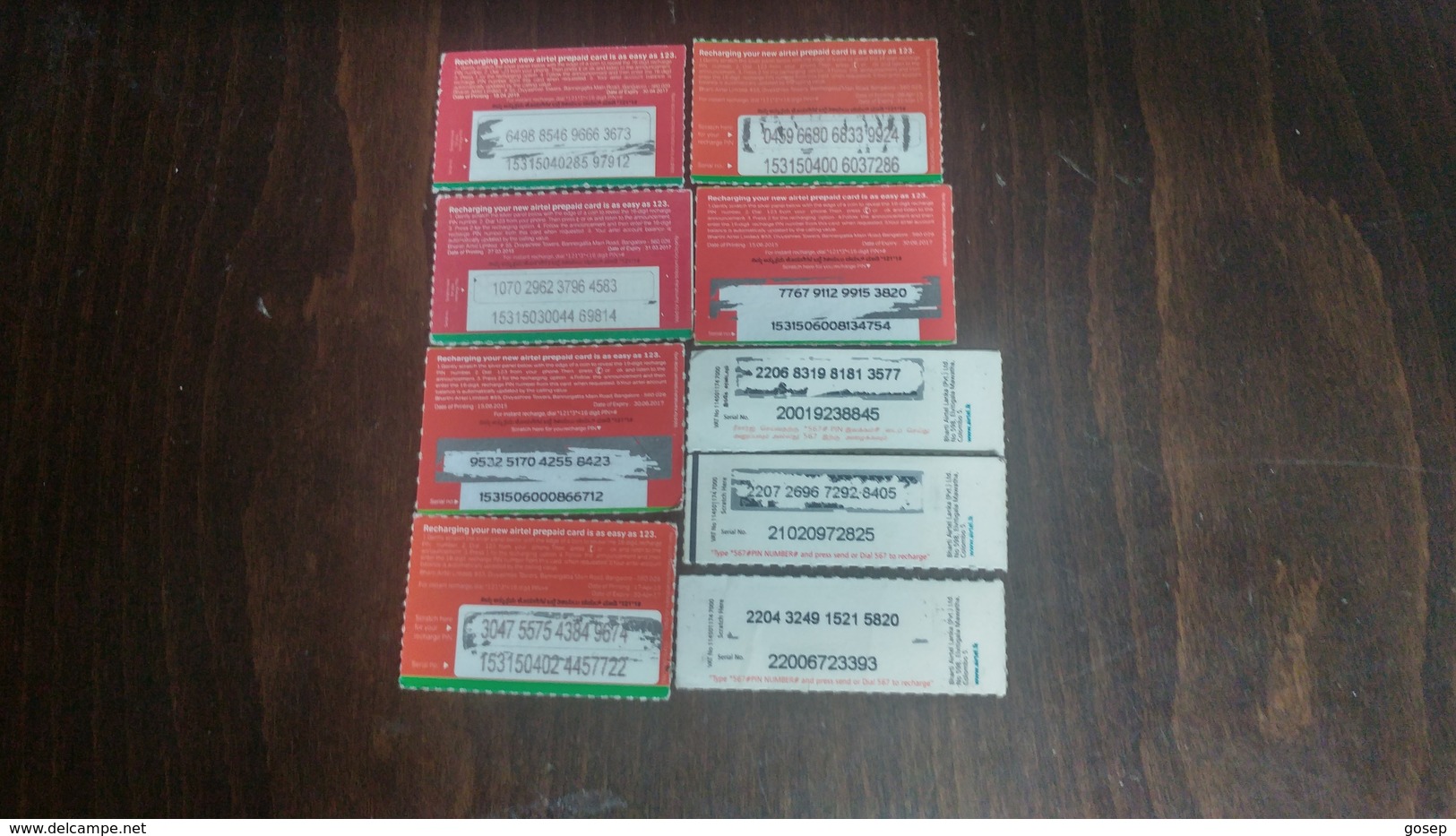 India-airtel Top Up Voucher-(83)(rs.10,20,30,50,100)(9cards)()(look Out Side)-used Card+2 Card Prepiad Free - Inde