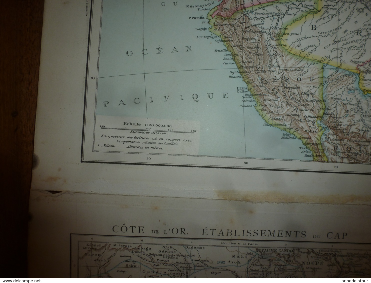 1884 Carte Géographique :(recto) Amérique du Nord 1884; (coté verso) Amérique du Sud (Colombie,Vénézuela,Pérou,etc)