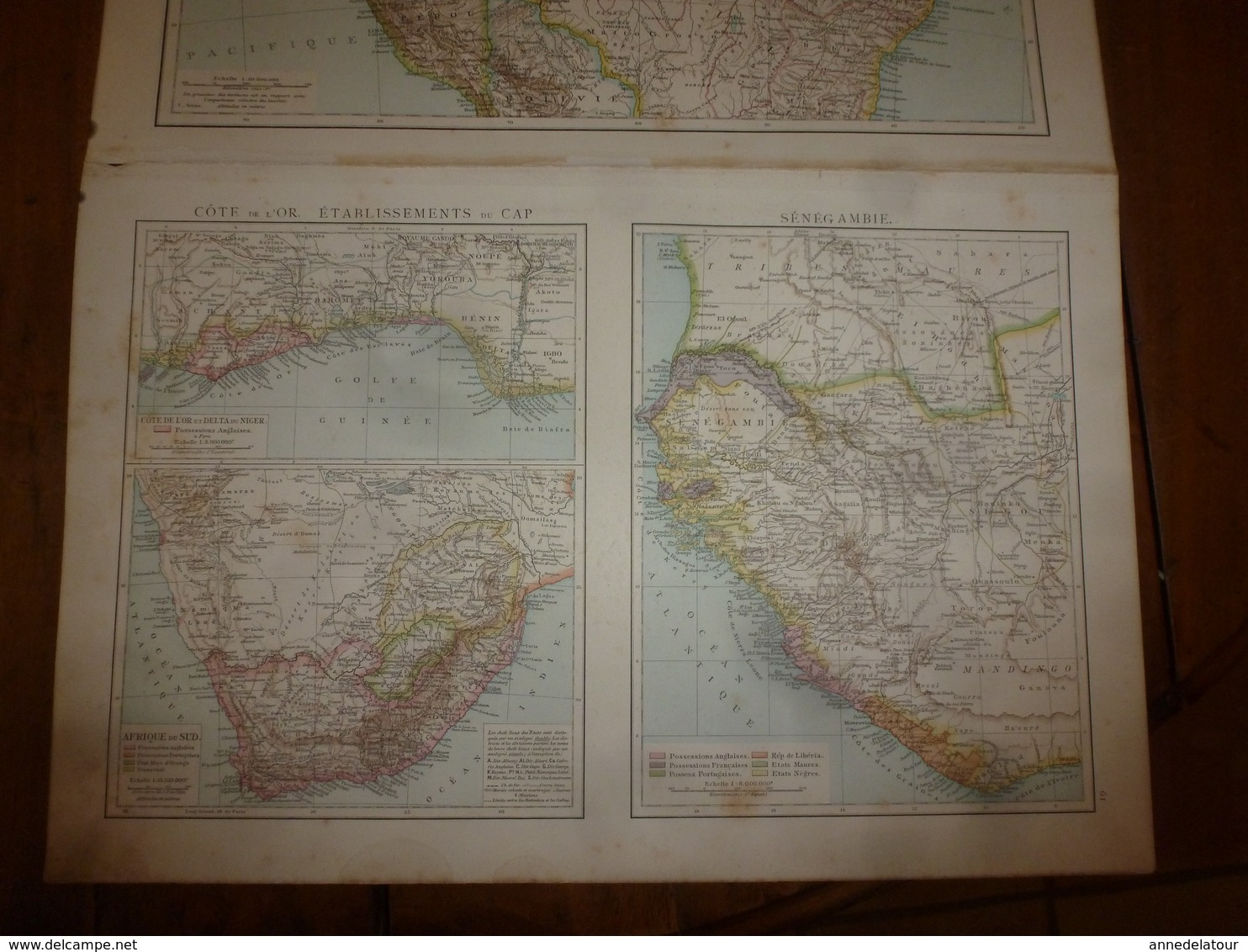 1884 Carte Géographique :(recto) Amérique du Nord 1884; (coté verso) Amérique du Sud (Colombie,Vénézuela,Pérou,etc)