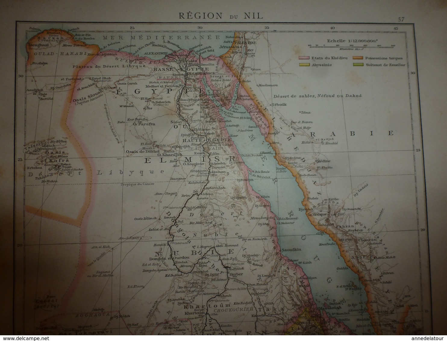 1884 Carte Géographique :Recto (Afrique physique et politique); Verso (Egypte,Algérie,Tunisie, etc)