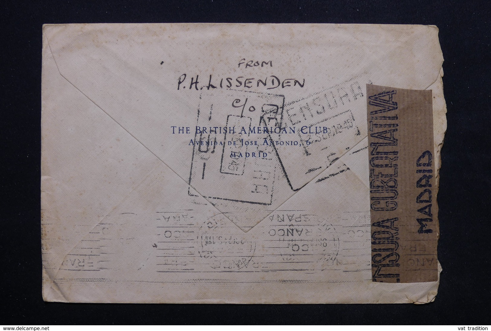 ESPAGNE - Enveloppe De Madrid Par Avion Pour Bombay En 1945 ,contrôle Postal - L 24832 - Marcas De Censura Nacional
