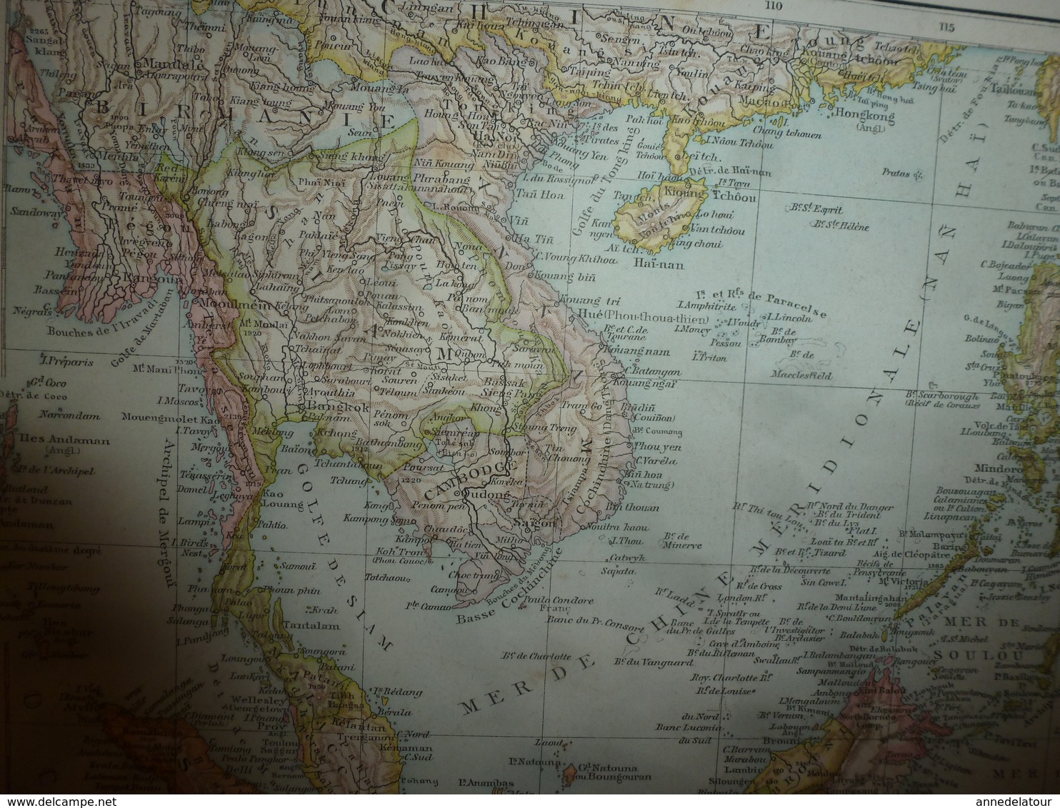 1884 Carte Géographique :Recto (Asie centrale et Inde); Verso ( Indochine et Malaisie) dot Java,Bornéo; (Palestine) etc