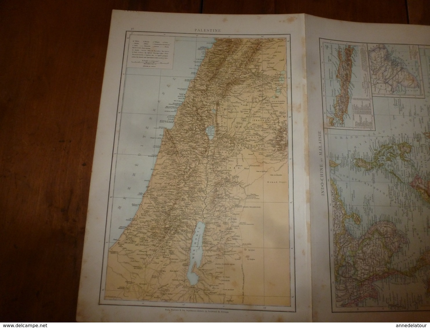 1884 Carte Géographique :Recto (Asie centrale et Inde); Verso ( Indochine et Malaisie) dot Java,Bornéo; (Palestine) etc