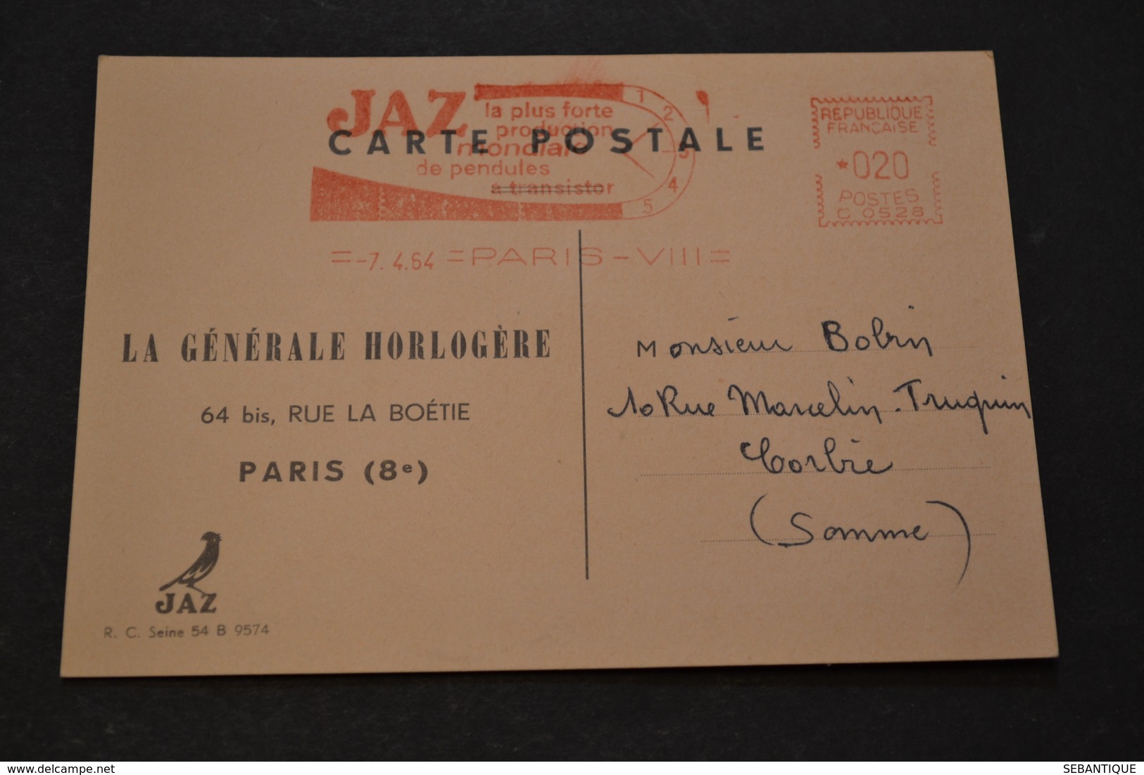 Carte 1964 EMA Pub JAZ La Plus Forte Production Mondiale De Pendules - EMA (Printer Machine)