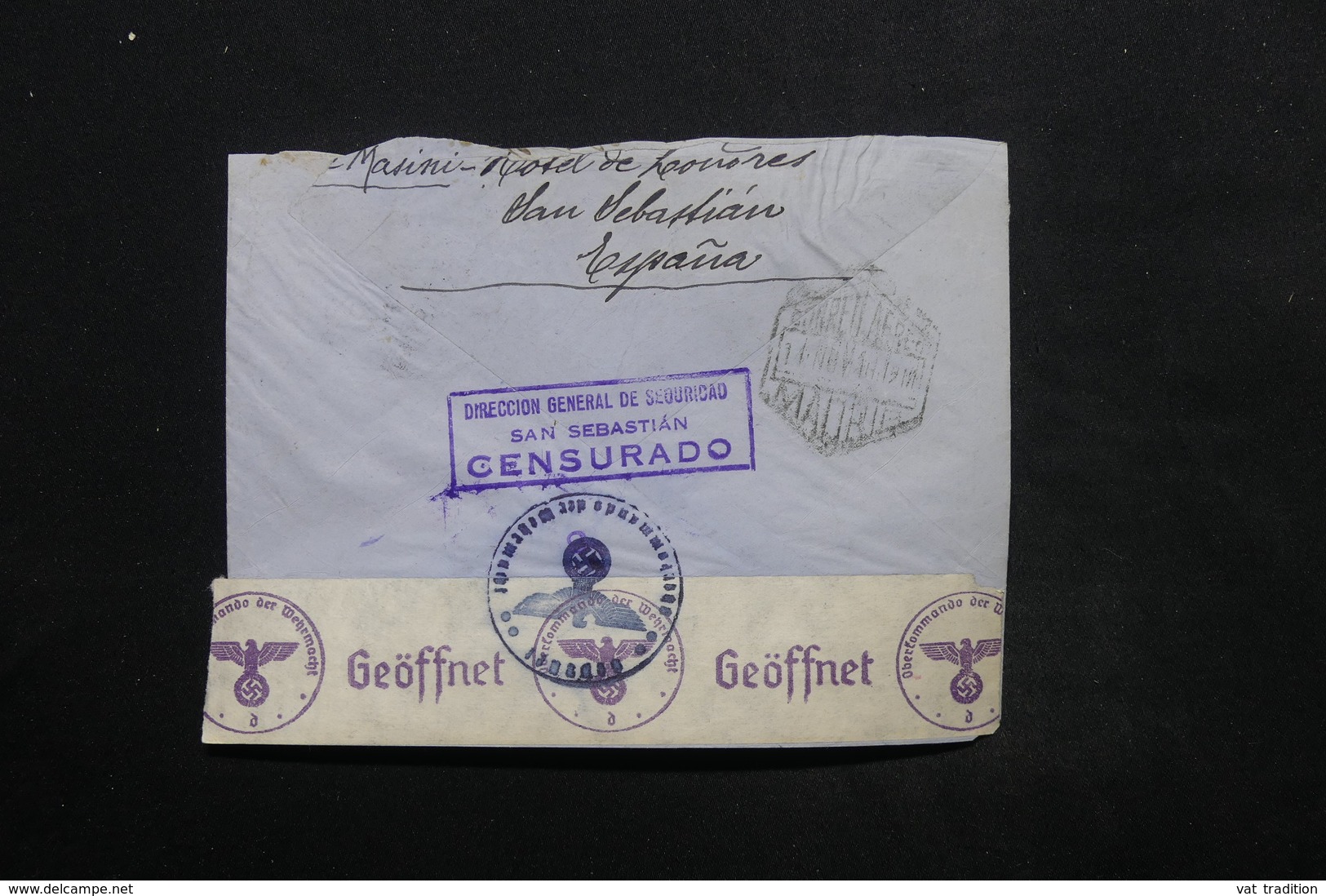 ESPAGNE - Enveloppe De San Sebastian Pour Bruxelles En 1940 Par Avion , Contrôles Postaux - L 24840 - Nationalistische Zensur