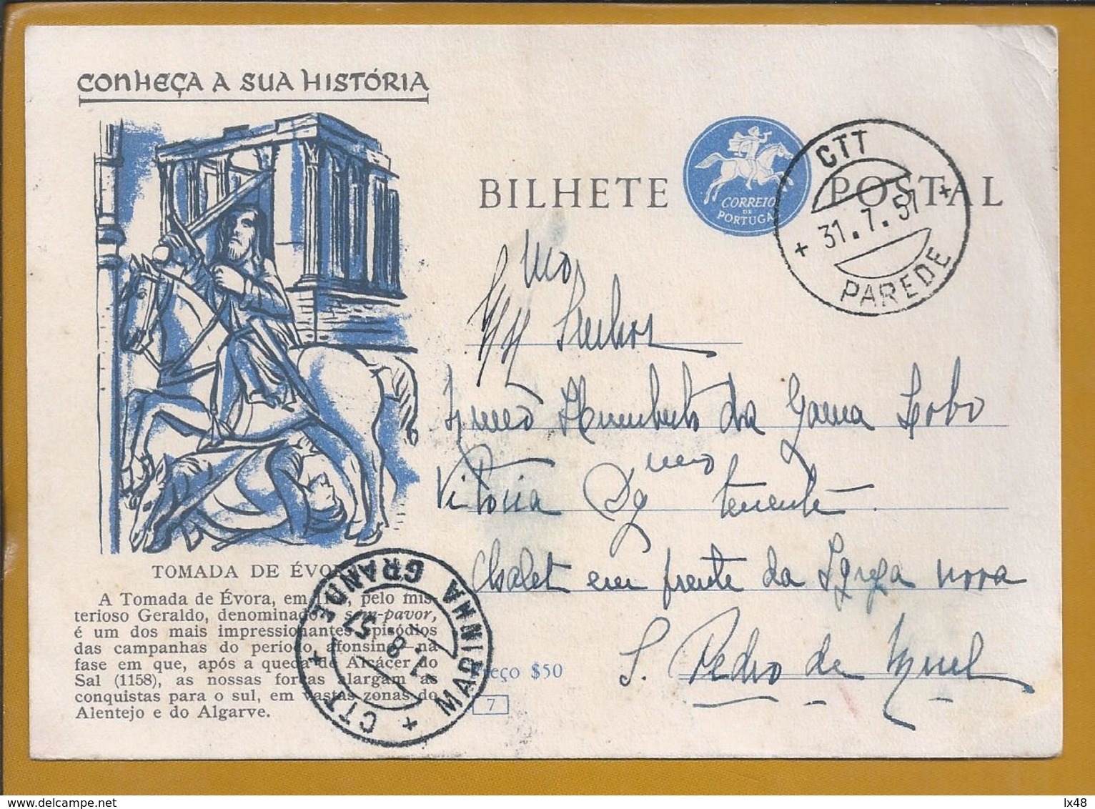 Postal Stationery Tomada De Évora. Cavaleiro Geraldo. Templo Diana. Knight Geraldo. Temple Of Diana. Conquest Of Évora. - Briefe U. Dokumente