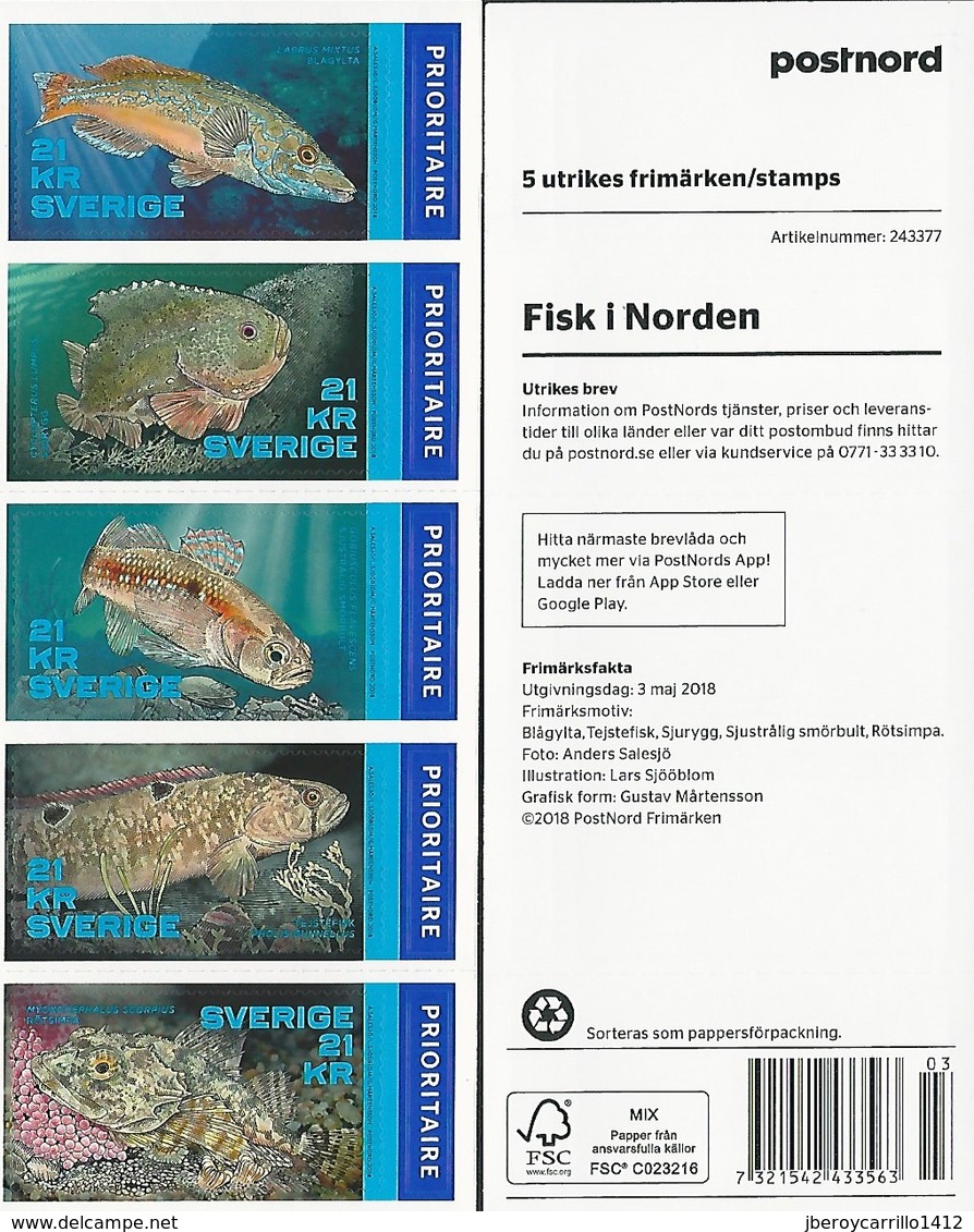 SUECIA/ SWEDEN/ SCHWEDEN/ SVERIGE/ SUÈDE - NORDEN 2018. -FISHES SPECIES Of The NORTH.- BOOKLET - Idee Europee