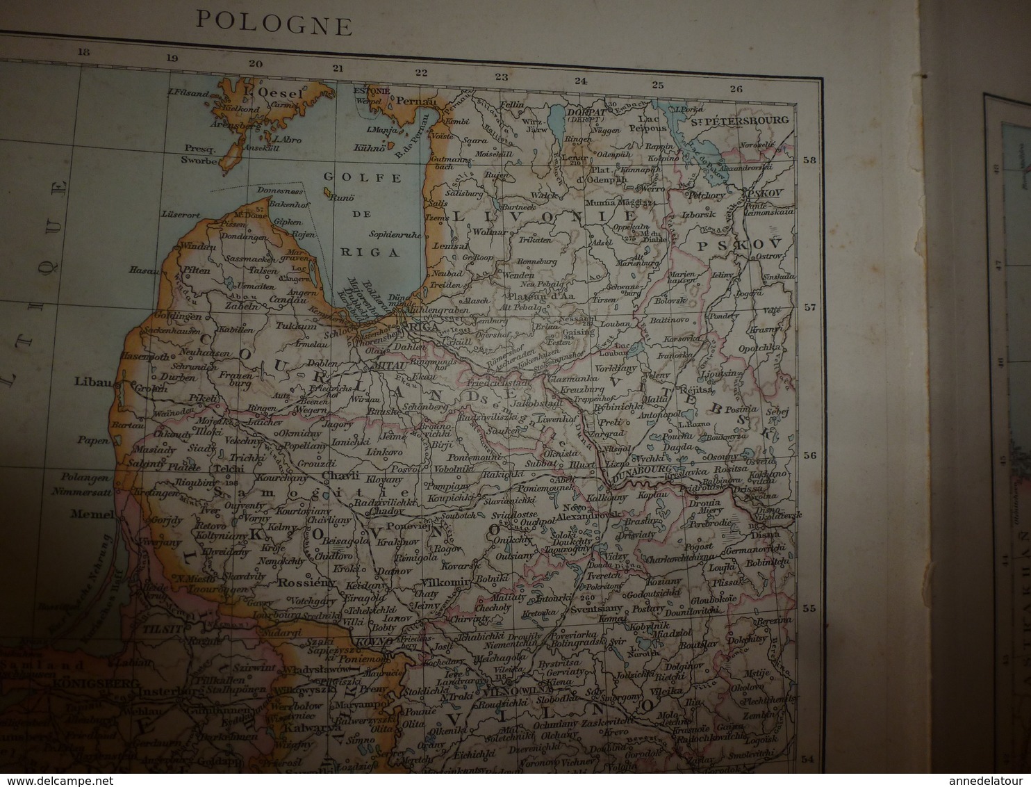 1884 Carte Géographique :Recto (Russie d'Europe) ; Verso ( Pologne , Caucasie)  etc