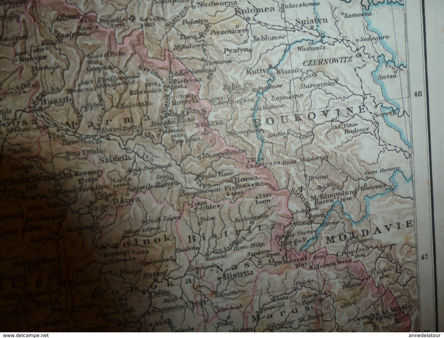 1884 Carte Géographique :Recto (Monarchie Austro-Hongroise) ; Verso (Alpes Franco-Italiennes) , (Hongrie) etc
