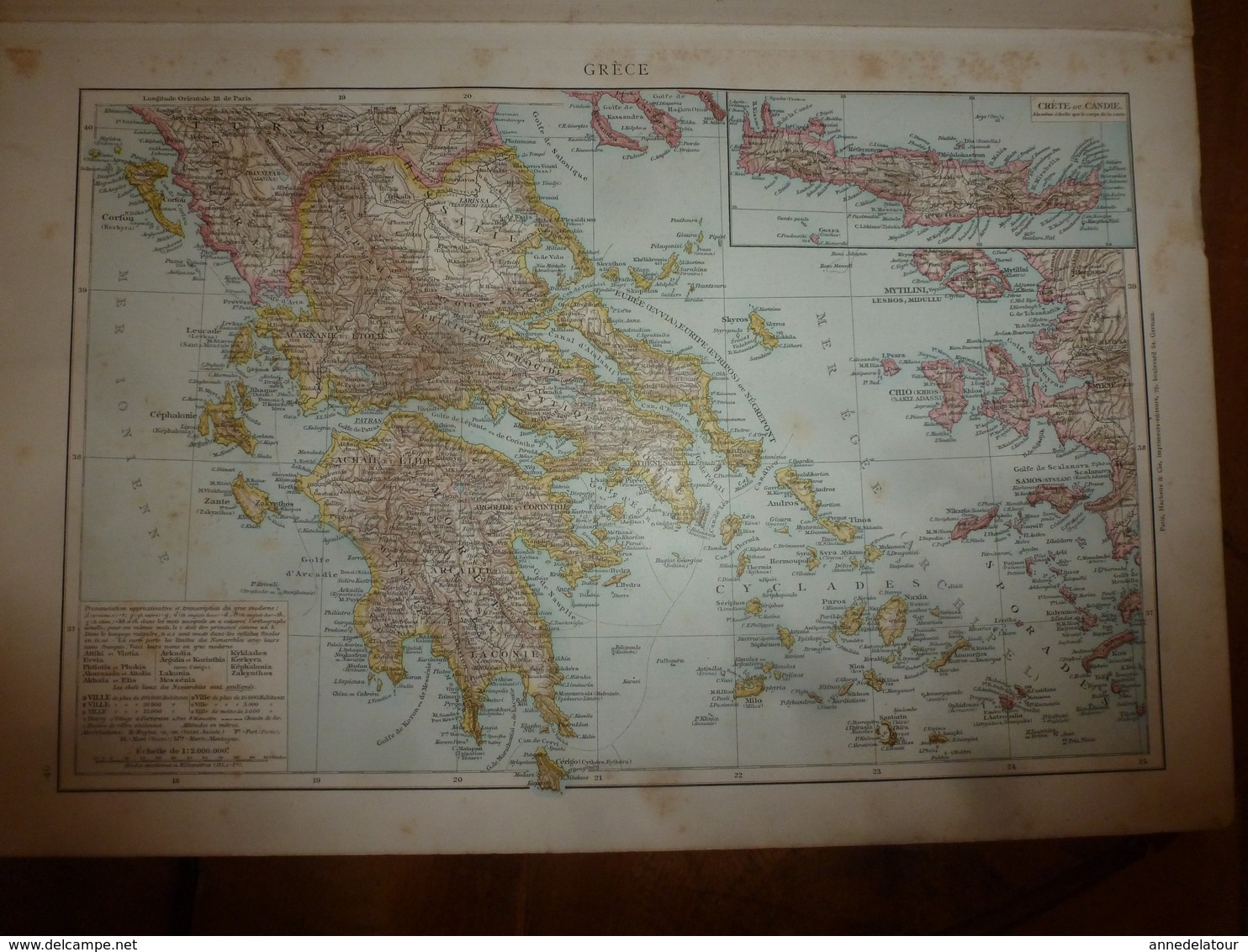 1884 Carte Géographique :Recto (Presqu'île des Balkans) ; Verso (Grèce, Crète) , (Méditerranée orientale) etc