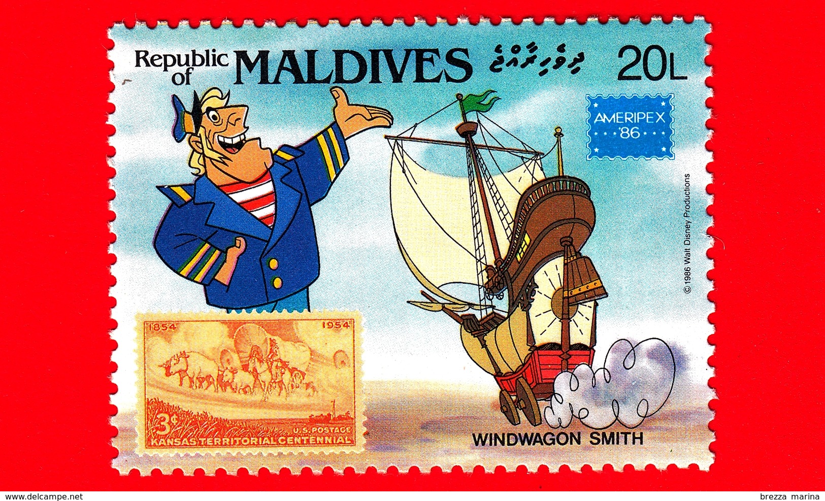 Nuovo - MNH - MALDIVE - 1986 - W. Disney - Ameripex '86 - Cartoni Animati - Fumetti - Carrozze - Windwagon Smith - 20 - Maldive (1965-...)