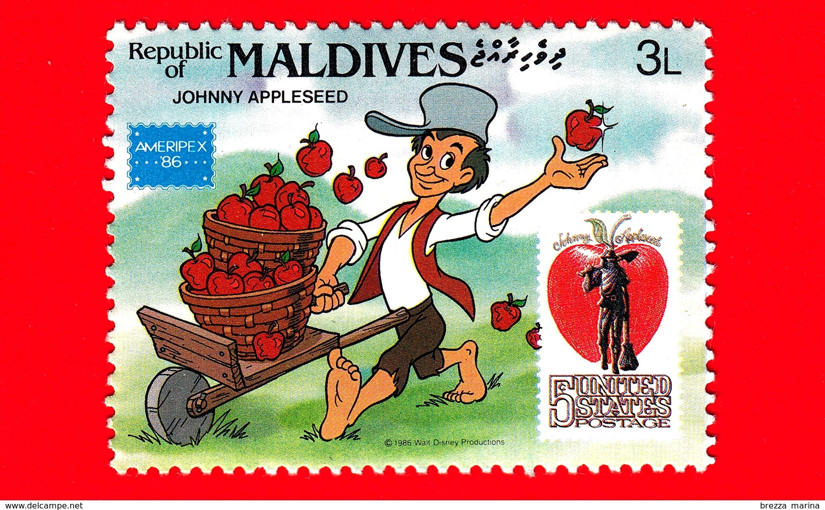 Nuovo - MNH - MALDIVE - 1986 - W. Disney - Ameripex '86 - Cartoni Animati - Fumetti - Johnny Appleseed - 3 - Maldiven (1965-...)