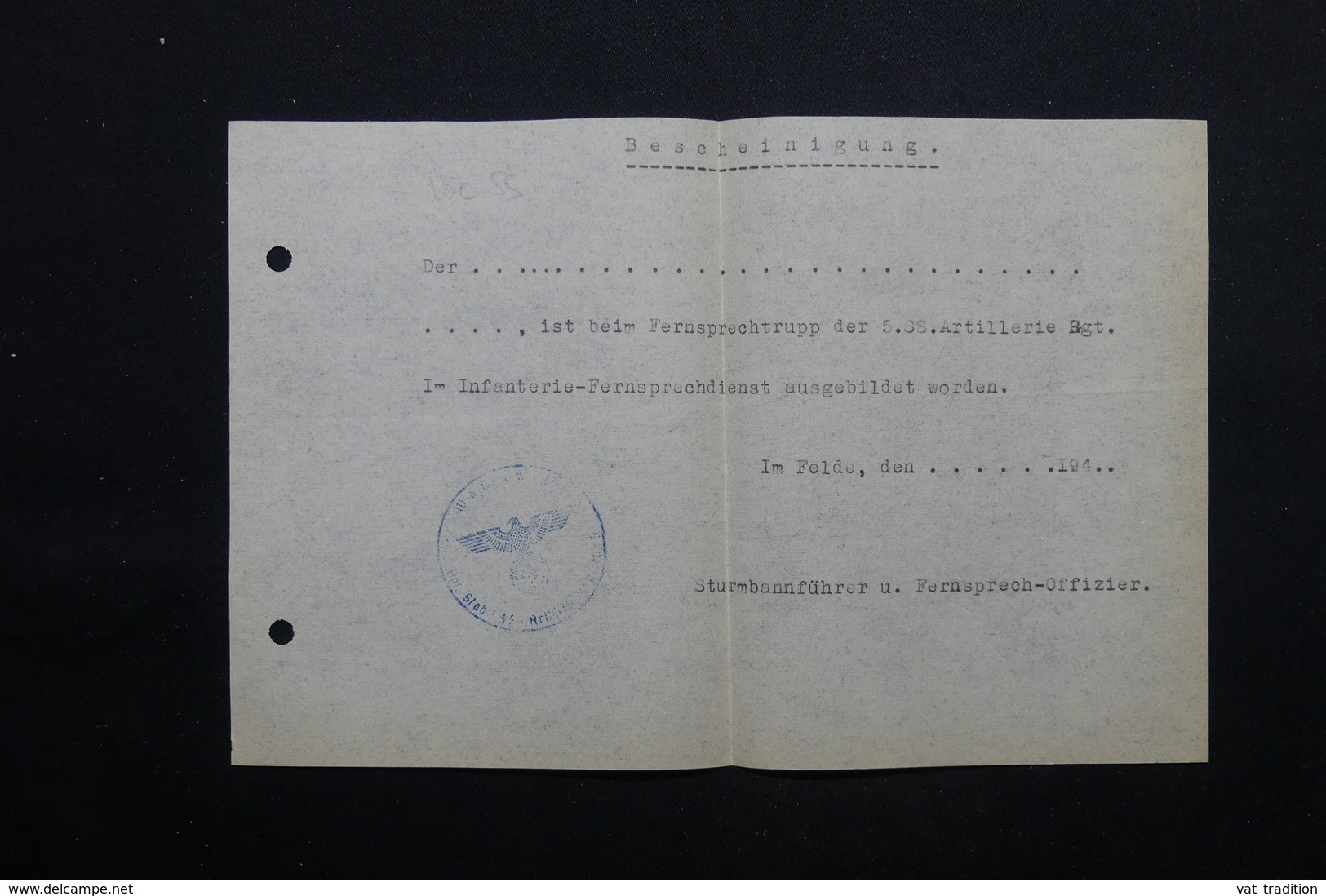 MILITARIA  - Allemagne - Document Avec Cachet De La SS - L 24873 - Documents