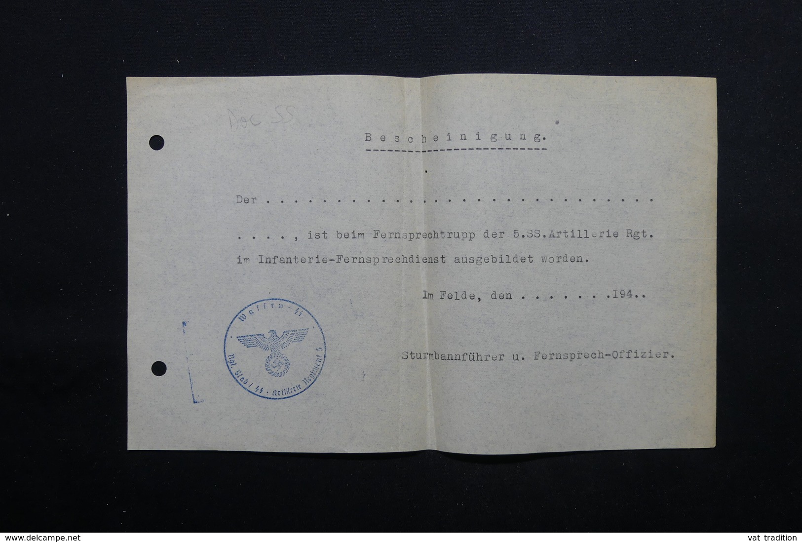 MILITARIA  - Allemagne - Document Avec Cachet De La SS - L 24875 - Documentos