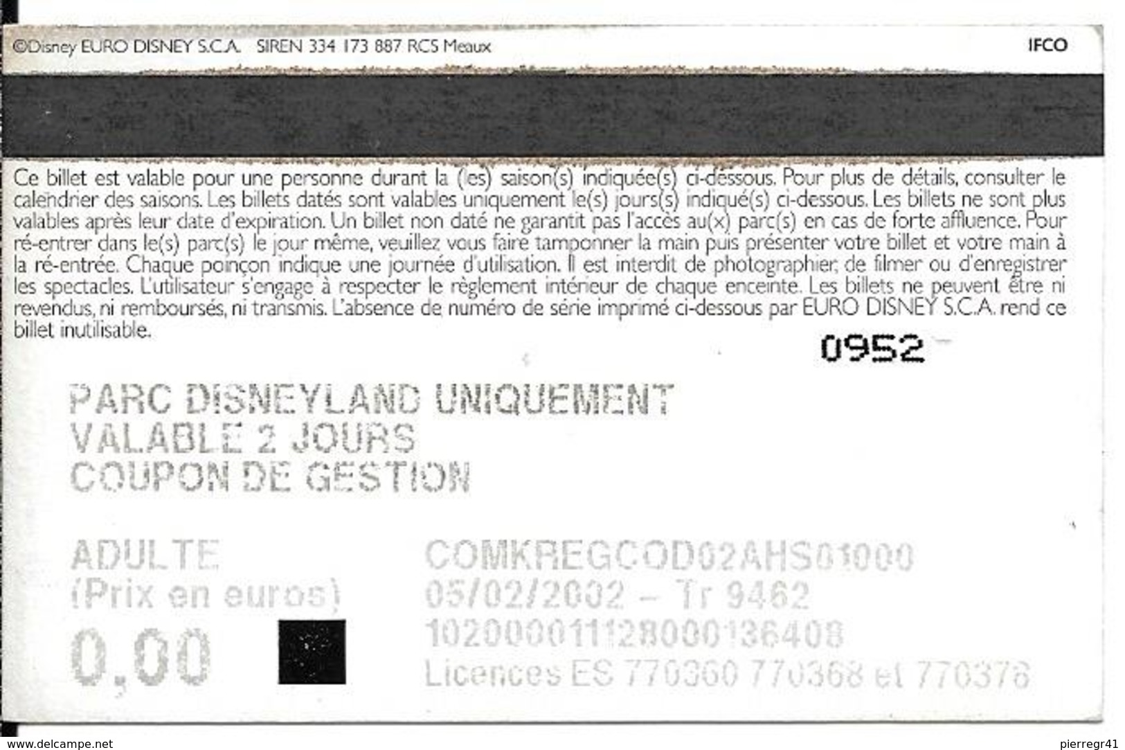 PASS--DISNEYLAND-PAPIER-MICKEY-Rouge-avec Fleche Blanche-V° Valeur 0.00,COUPON De GESTION-TBE - Passeports Disney