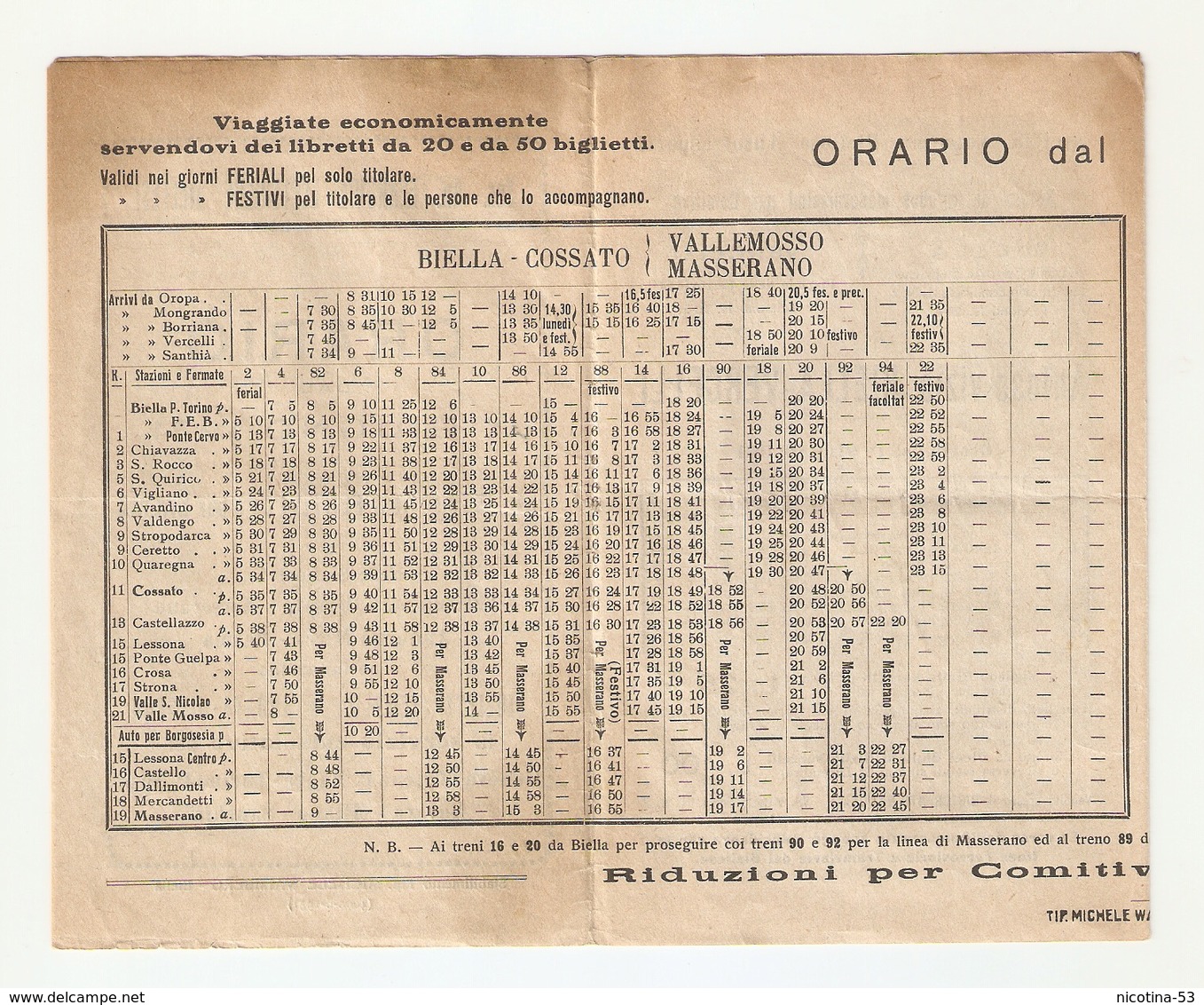 OR--0002-- ORARIO DAL 01/06/1931- SOC.ANONIMA FERROVIE ELETTRICHE BIELLESI- - Europe