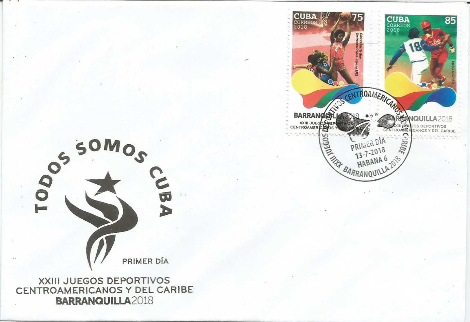 Cuba 2018 XXIII Centro American Games, Barranquilla, Colombia (Box, Fight, Basketball, Baseball) 4v FDC's - Béisbol