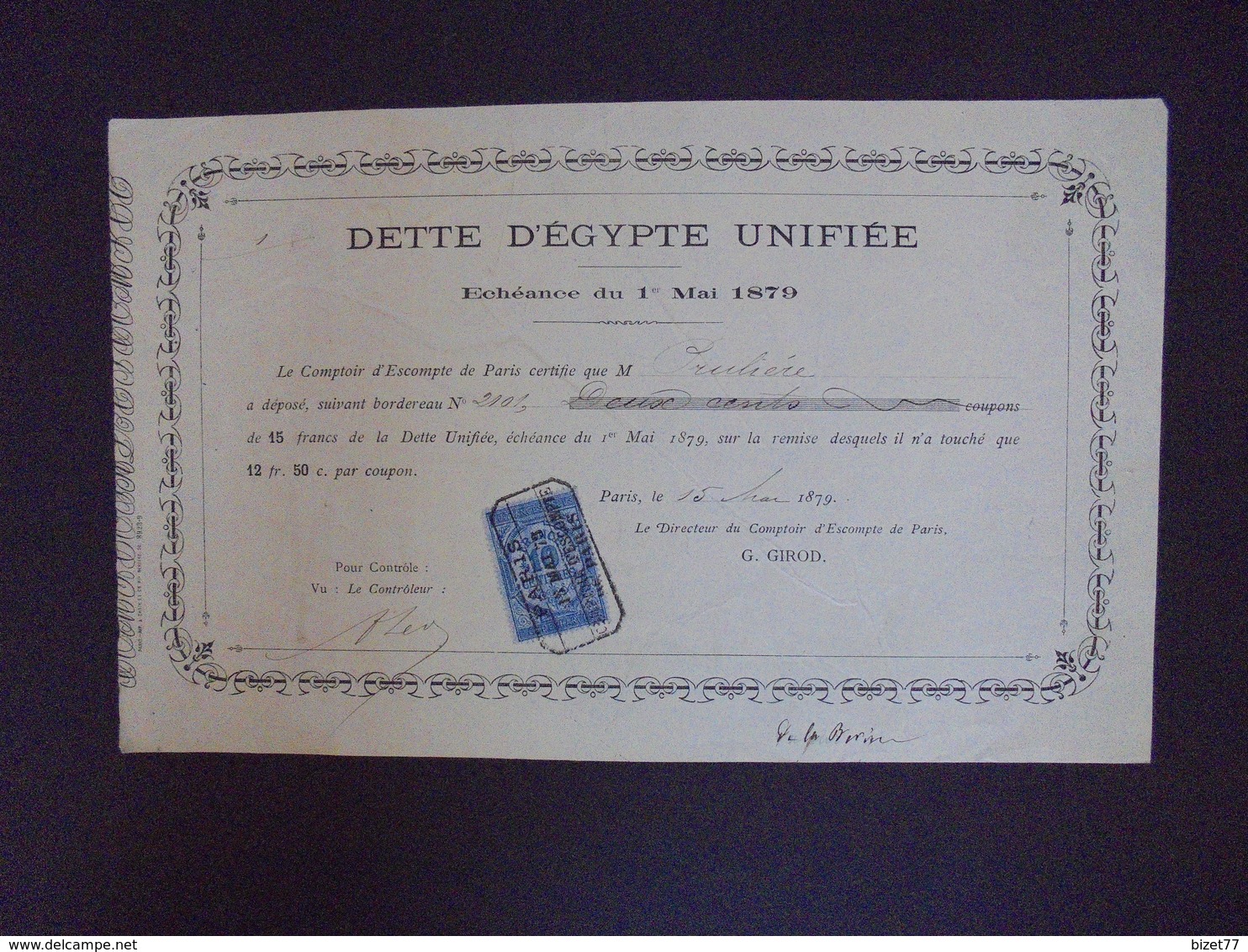 DETTE D'EGYPTE UNIFIEE - ECHEANCE DU 1er MAI 1879 - PARIS - Other & Unclassified