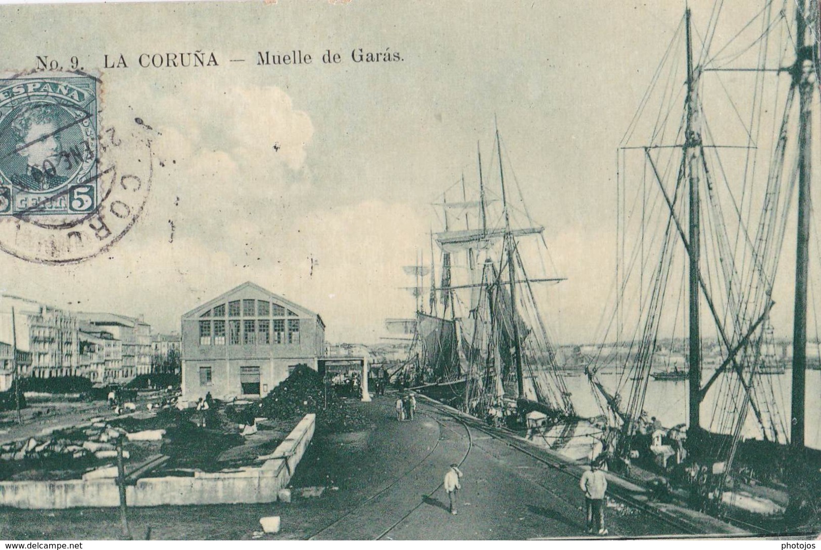 Carte Postale :  La Coruna  (Espagne Galicia )  Muelle De Garas    1909  Internacional Express  Rara - La Coruña