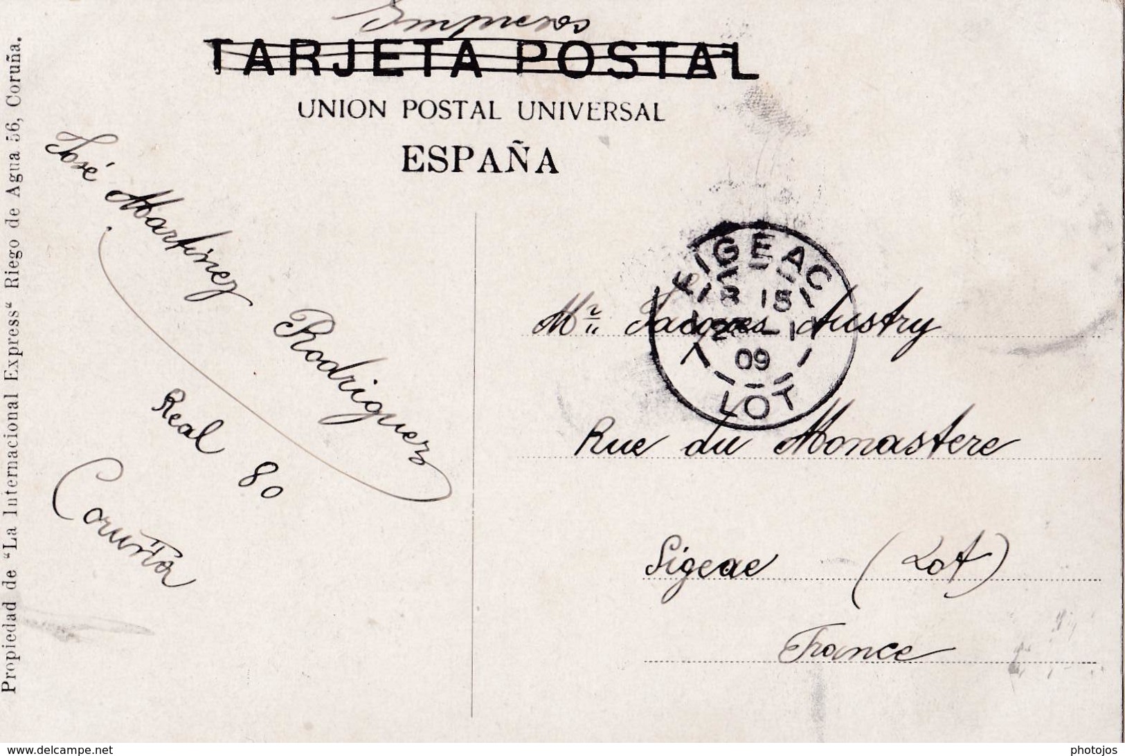 Carte Postale :  La Coruna  (Espagne Galicia )  Muelle De Garas    1909  Internacional Express  Rara - La Coruña