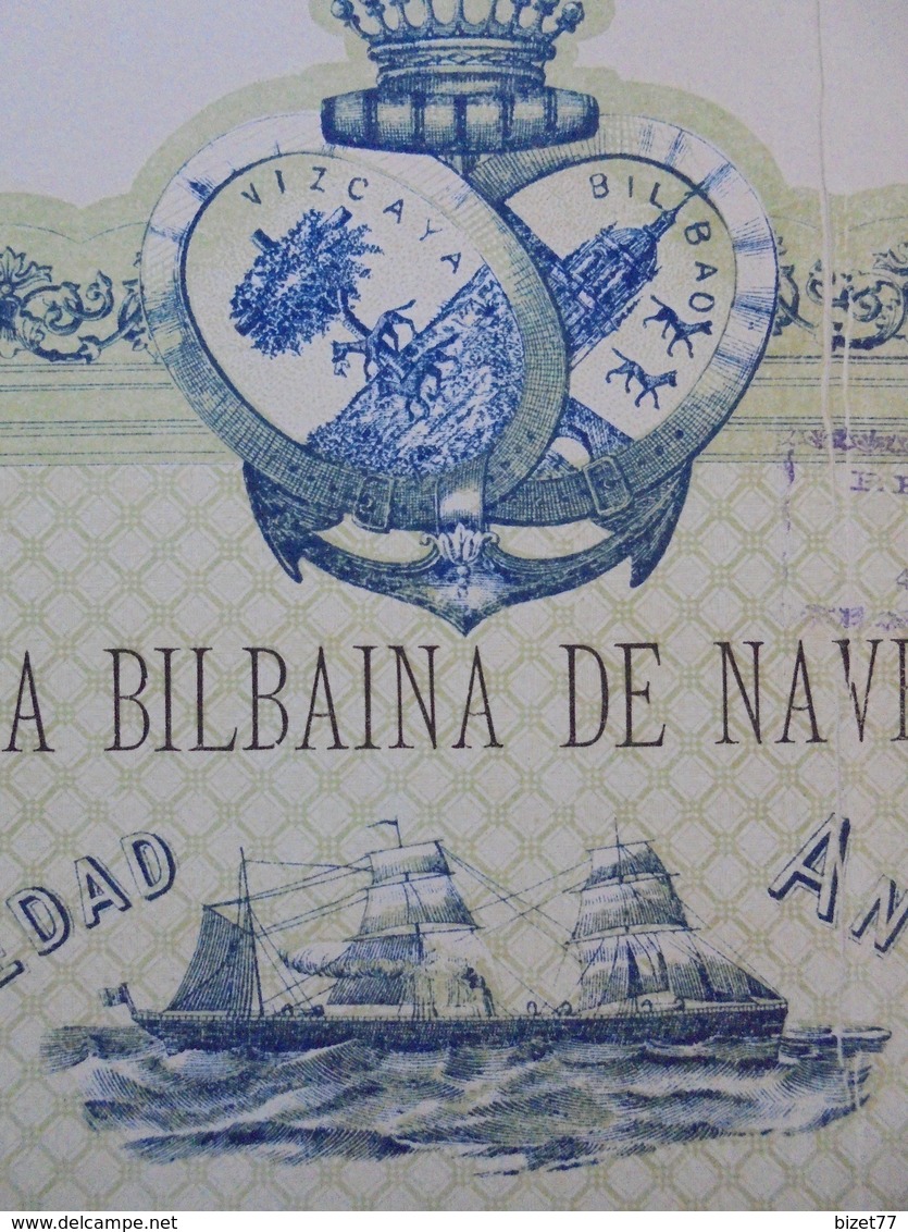 ESPAGNE - BILBAO 1883 - CIE BILBAINA DE NAVEGACION - ACTION  DE 500 PESETAS - BELLE DECO - PAS DE COUPONS - Autres & Non Classés