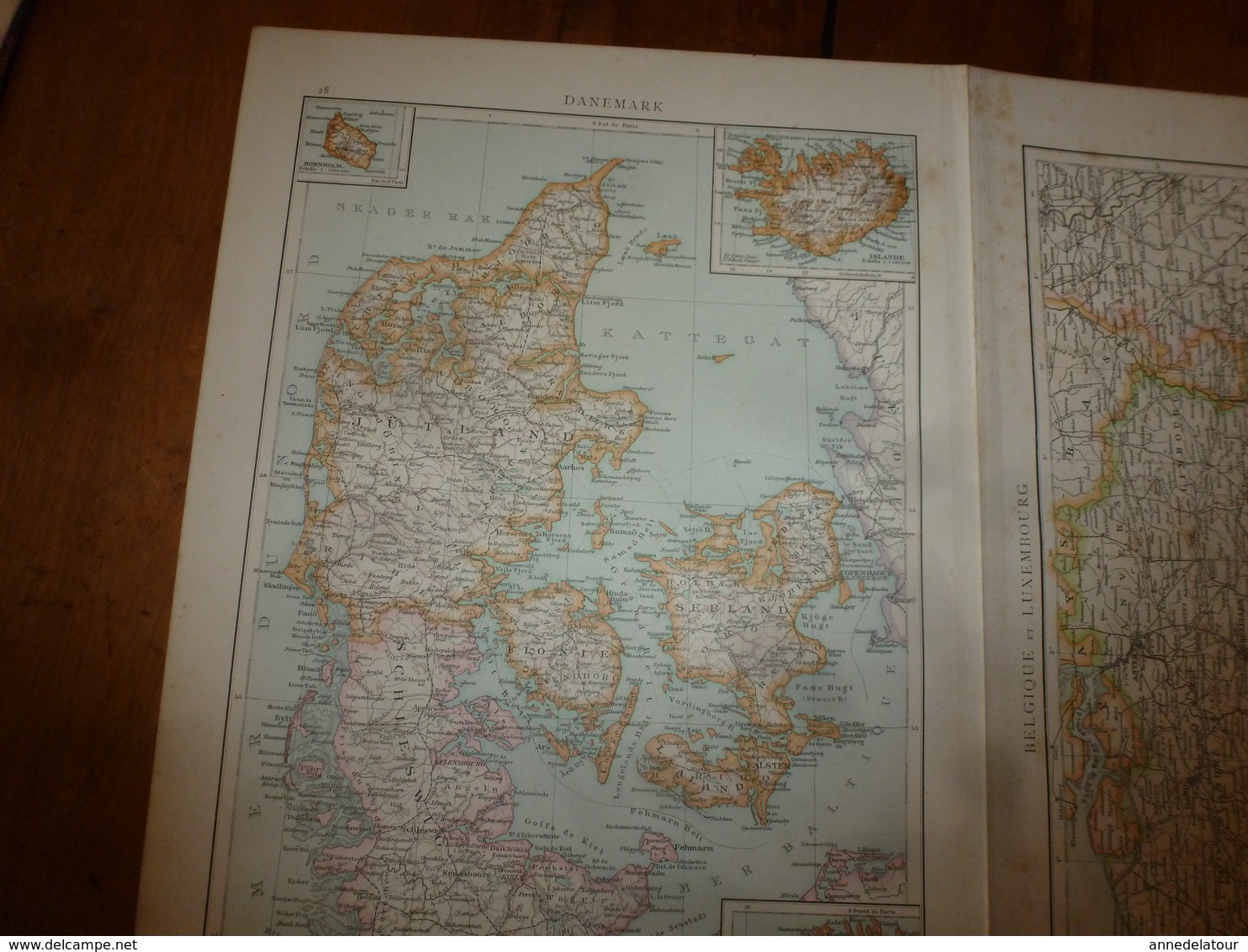 1884 Carte Géographique : Recto (ALLEMAGNE politique) ;  Verso (DANNEMARK et ISLANDE) et (BELGIQUE et LUXEMBOURG) etc