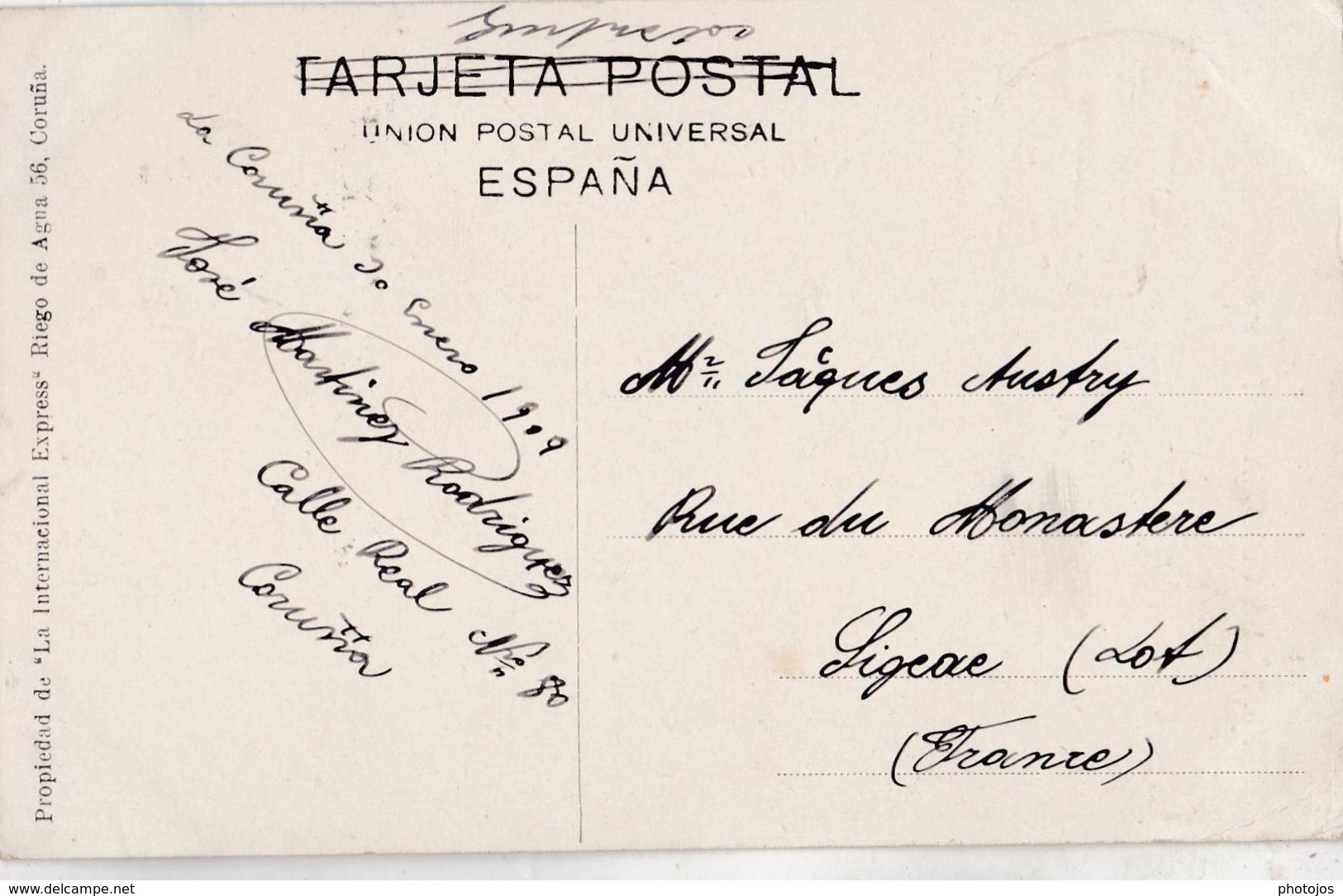 Carte Postale :  La Coruna  (Espagne Galicia ) Torre De Hercules  1909  Internacional Express  Rara - La Coruña