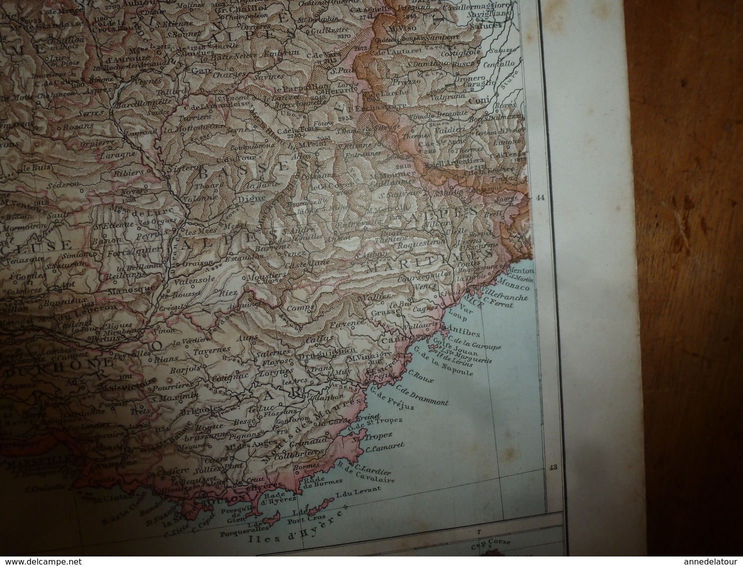 1884 Carte Géographique : Recto (GRANDE BRETAGNE et IRLANDE) ;  Verso (PAYS-BAS) et (FRANCE du Sud-Est dont CORSE ) etc