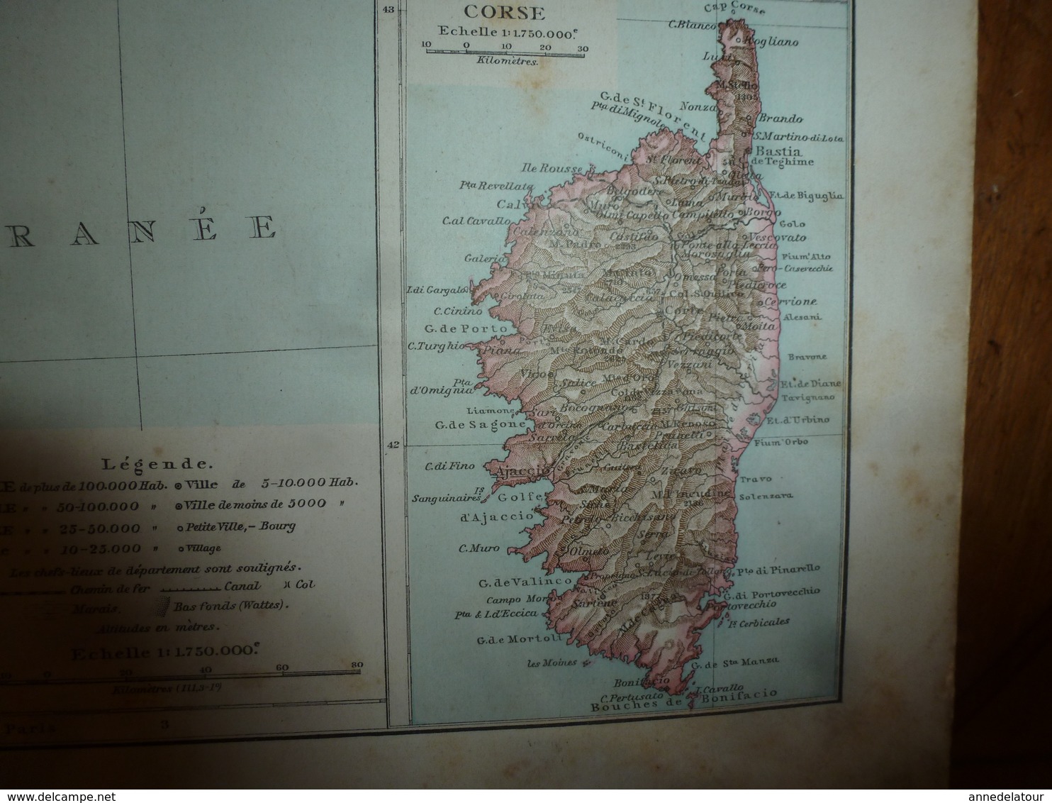 1884 Carte Géographique : Recto (GRANDE BRETAGNE et IRLANDE) ;  Verso (PAYS-BAS) et (FRANCE du Sud-Est dont CORSE ) etc