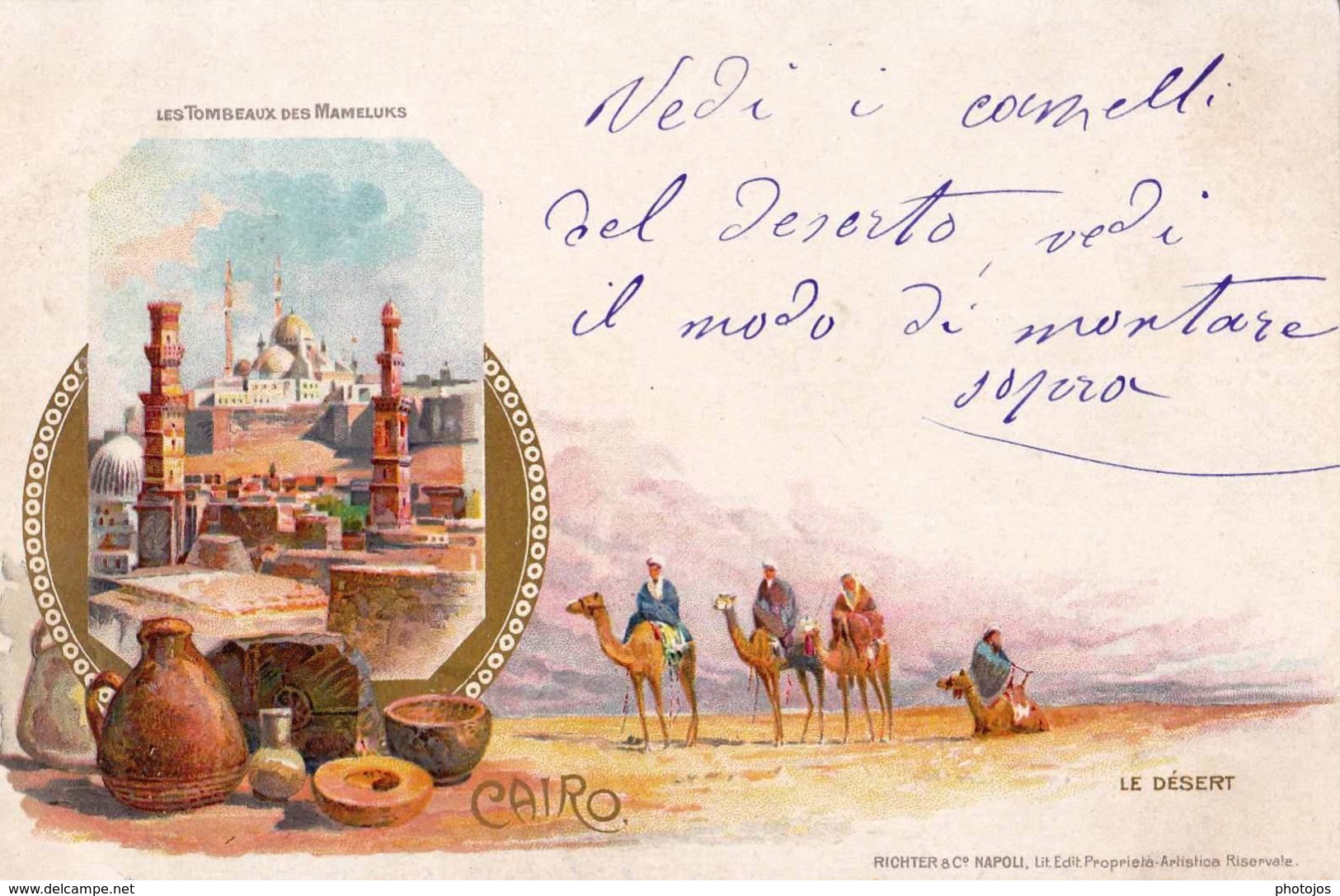 Post Card : Cairo  Le Caire  (Egypt ) Litho Tombeaux Des Mameluks  Le Désert - Le Caire