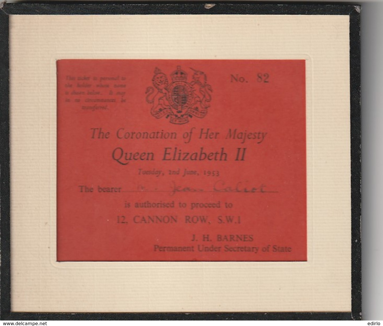 Invitation Couronnement Coronation Majesty Queen Elisabeth II 1953 ---  Sous Verre Encadré - Historical Documents