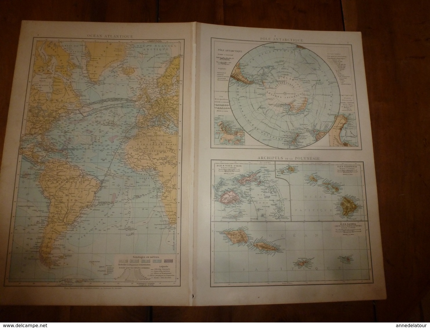 1884 Carte Géographique :Recto (PÔLE Arctique et SPITZBERG); Verso (OCEAN Antarctique et Polynésie) etc