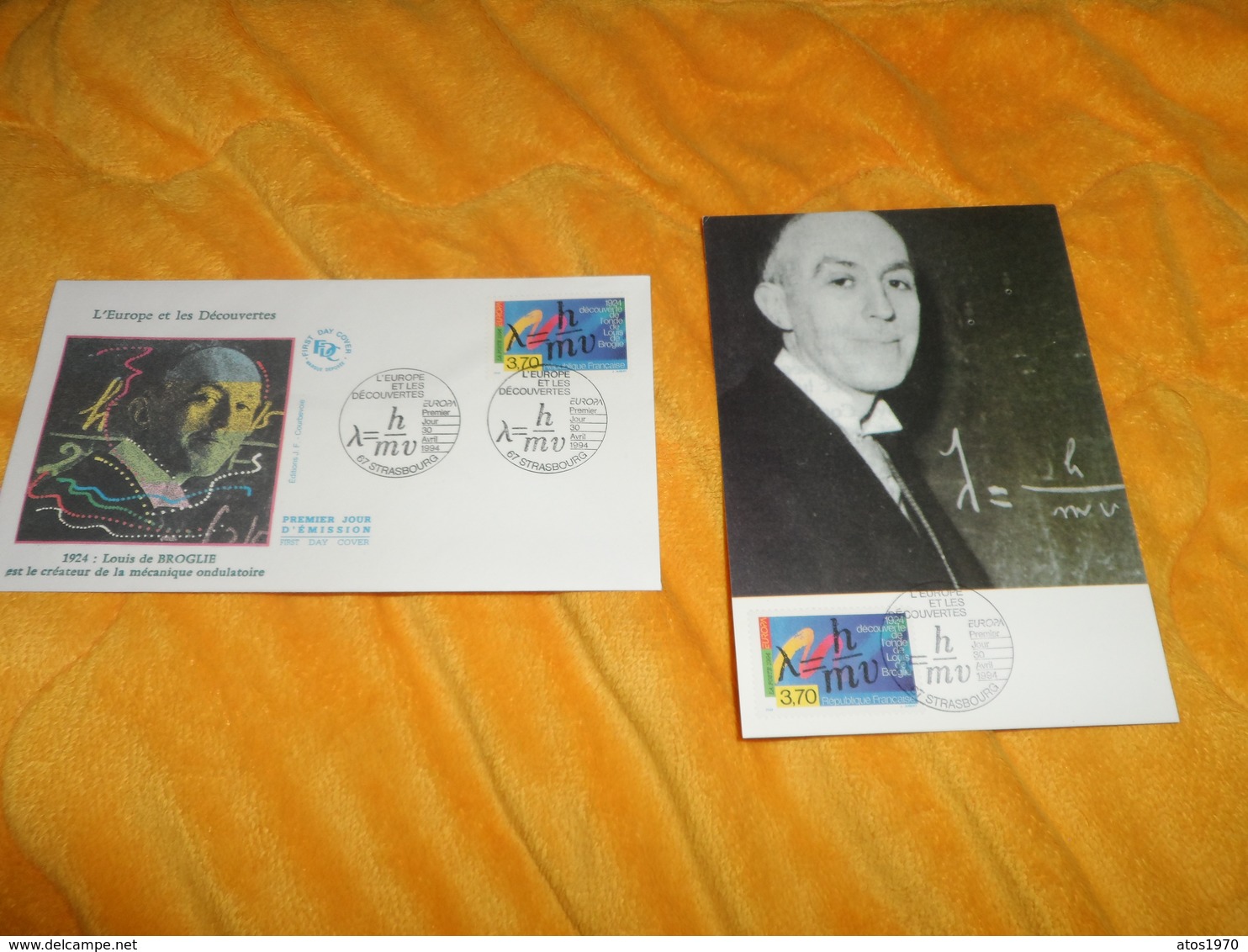 ENVELOPPE FDC + CARTE POSTALE 1ER JOUR DE 1994. /  L'EUROPE ET LES DECOUVERTES 1924..LOUIS DE BROGLIE..CACHETS STRASBOUR - 1990-1999